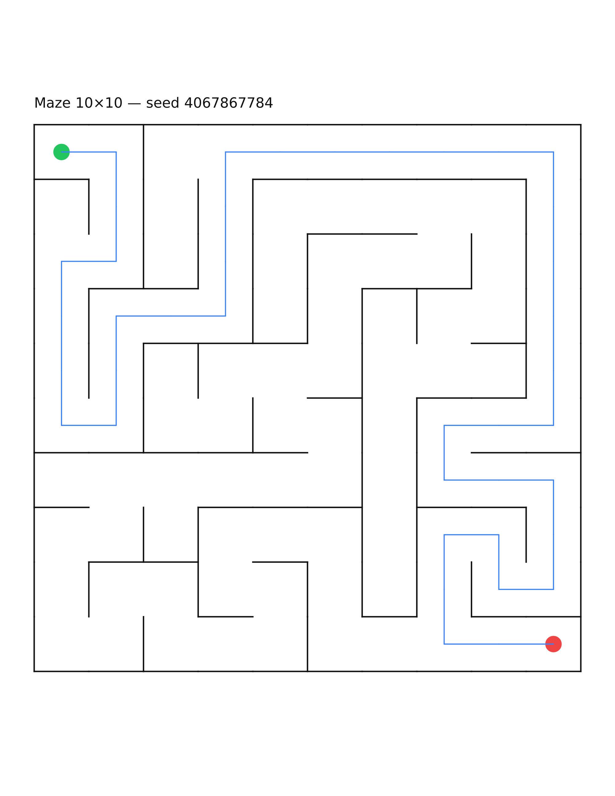 Maze 10×10 #16 — solution