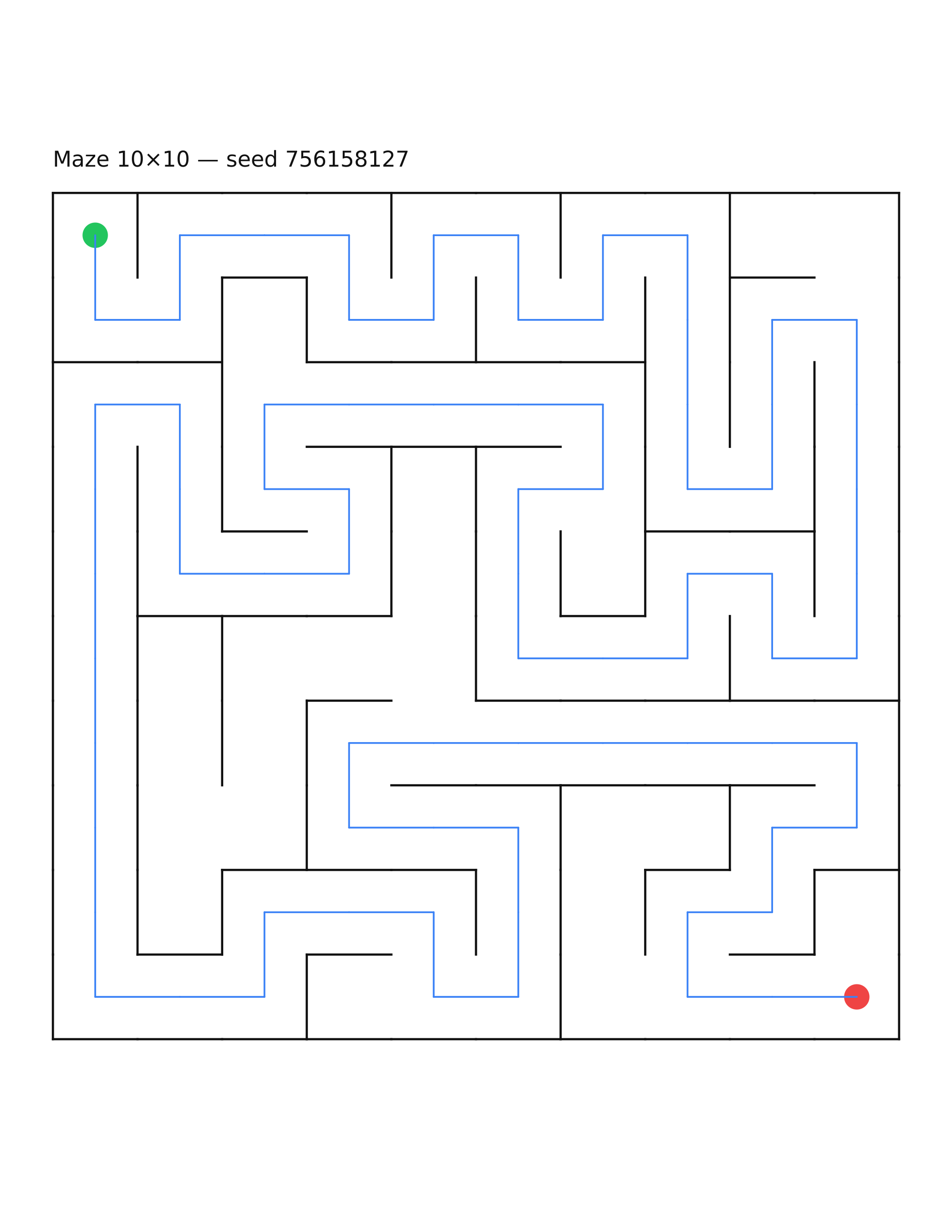 Maze 10×10 #18 — solution
