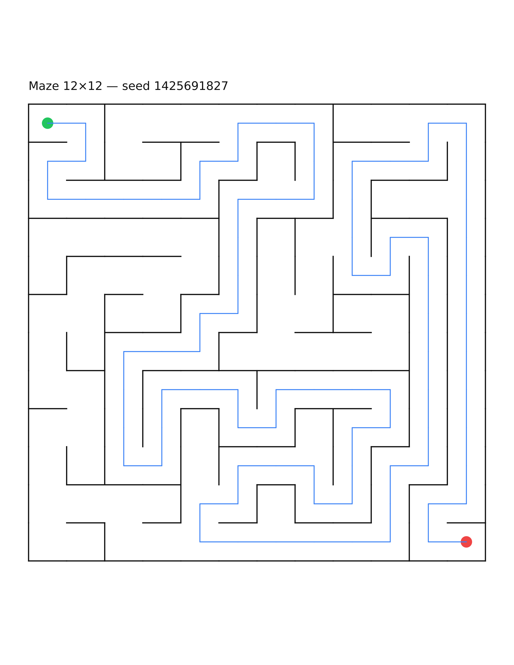 Maze 12×12 #16 — solution