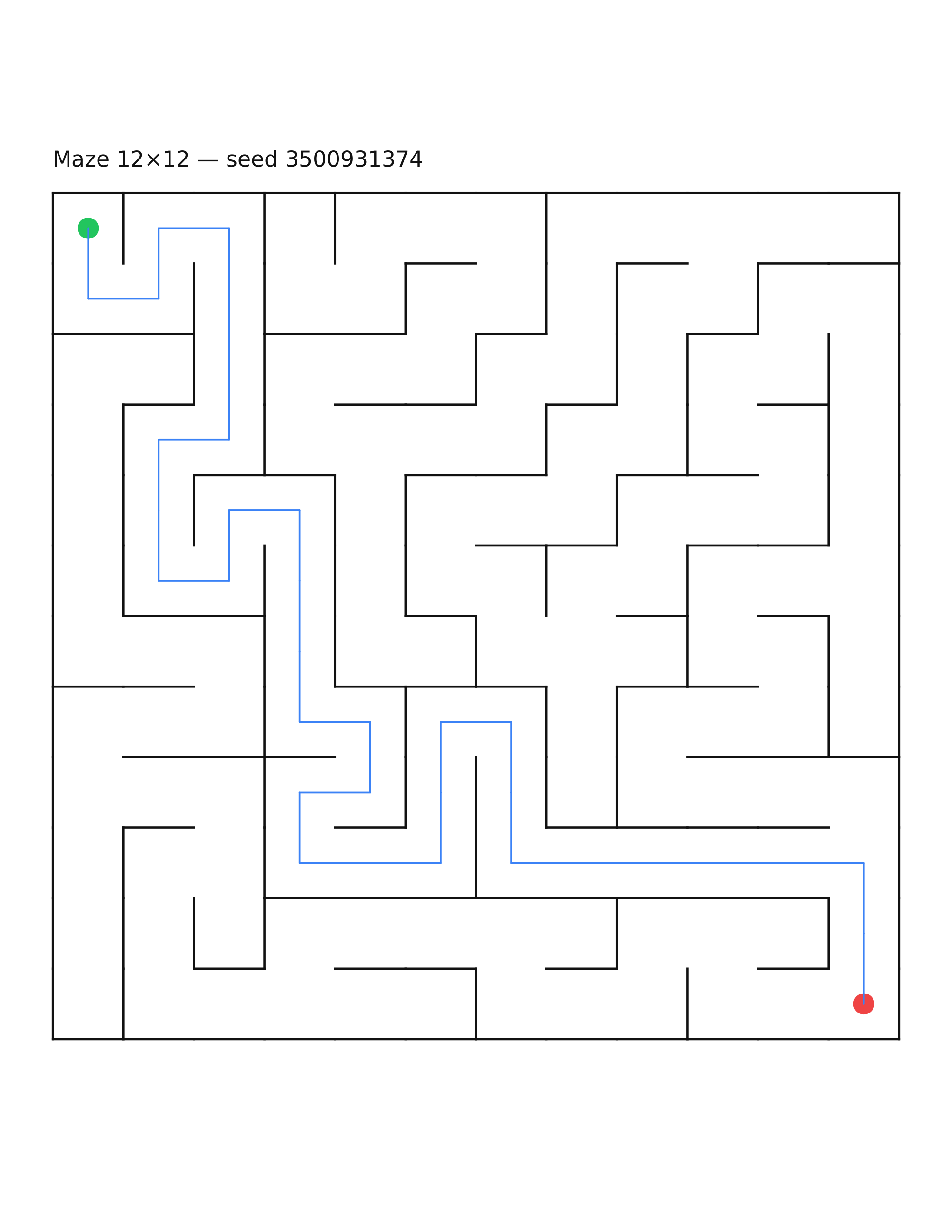 Maze 12×12 #16 — solution