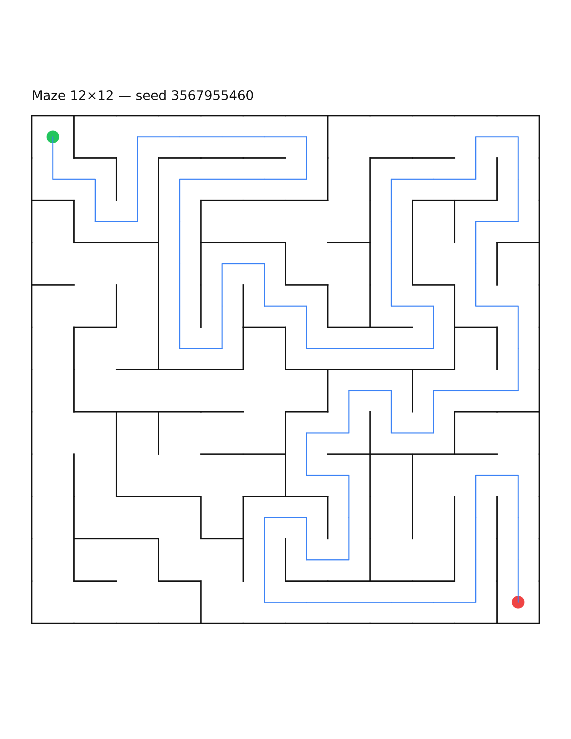 Maze 12×12 #19 — solution