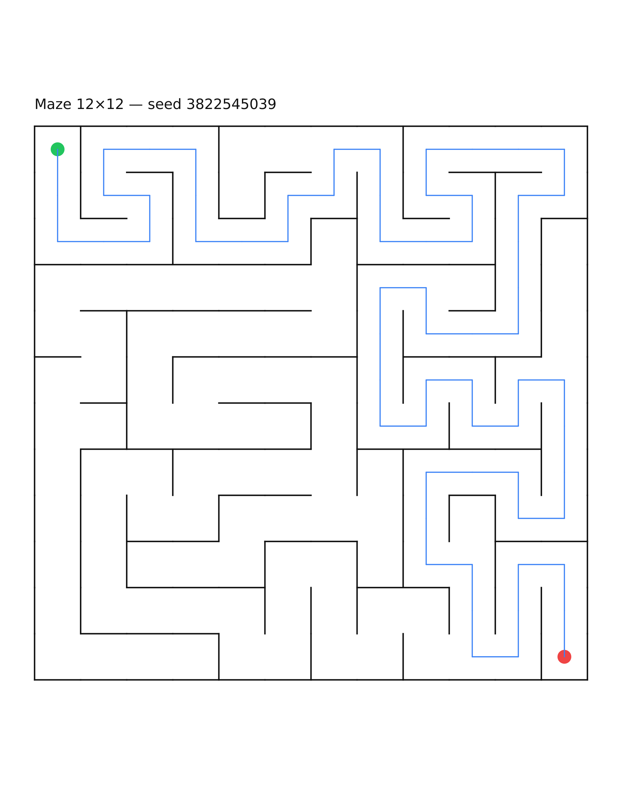 Maze 12×12 #16 — solution