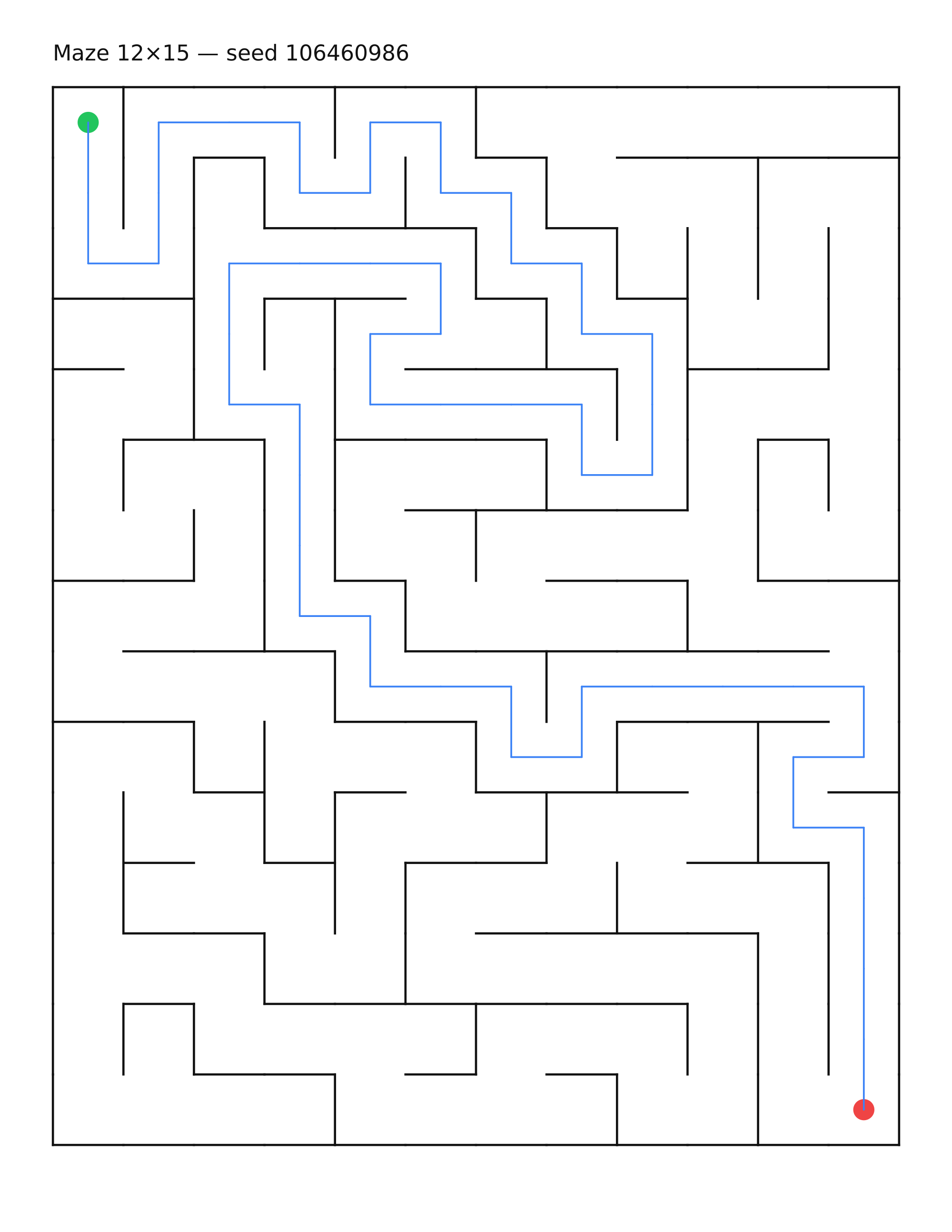 Maze 12×15 #13 — solution