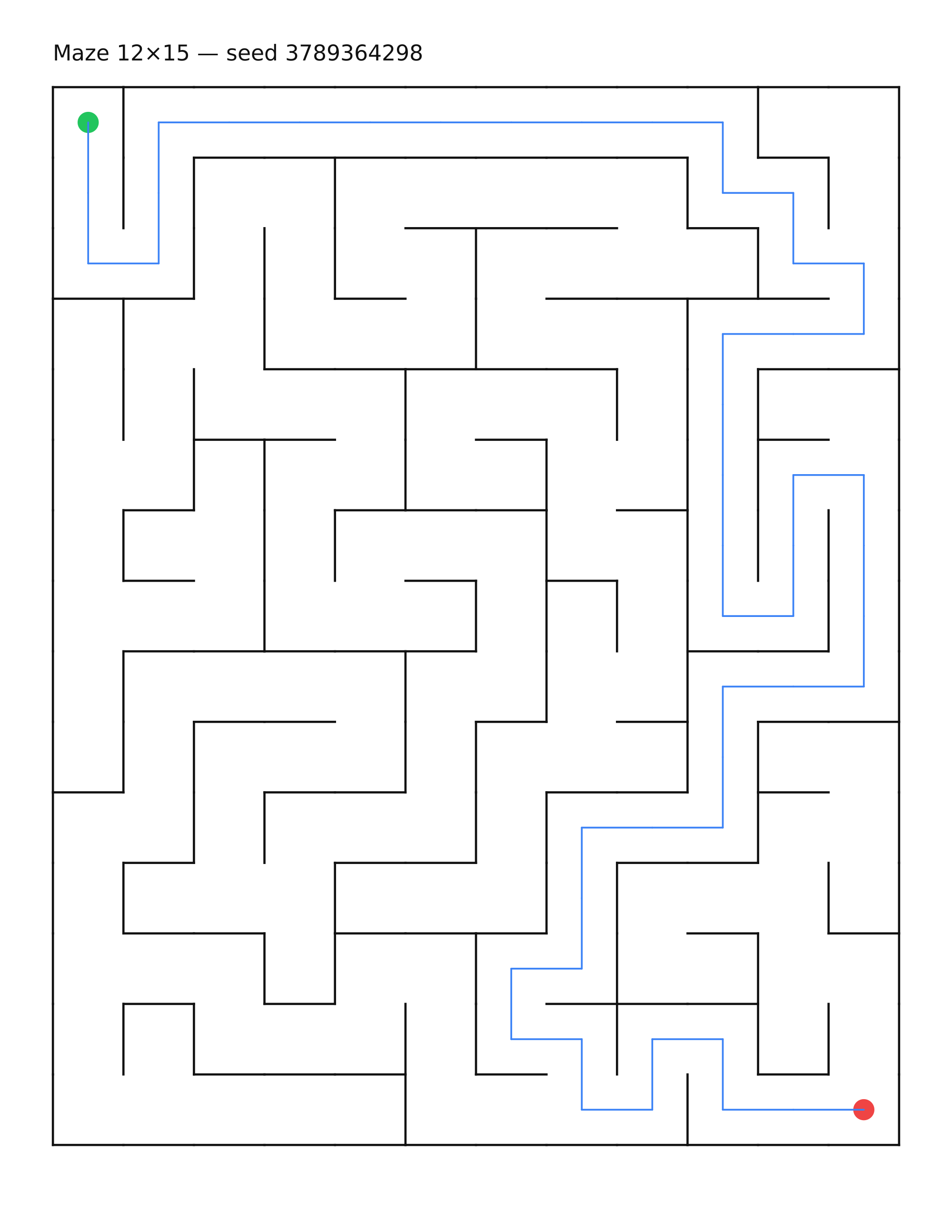 Maze 12×15 #13 — solution
