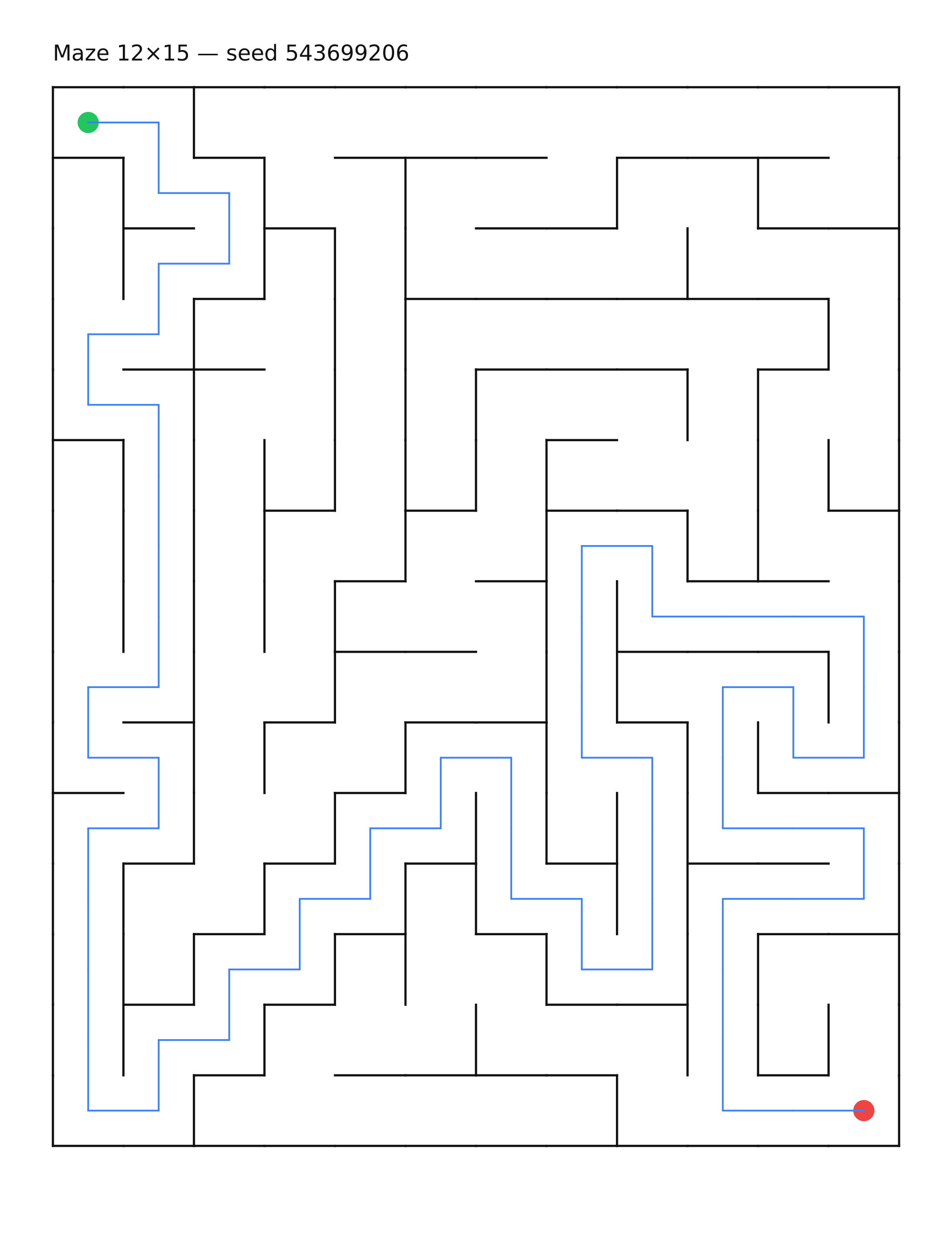 Maze 12×15 #9 — solution