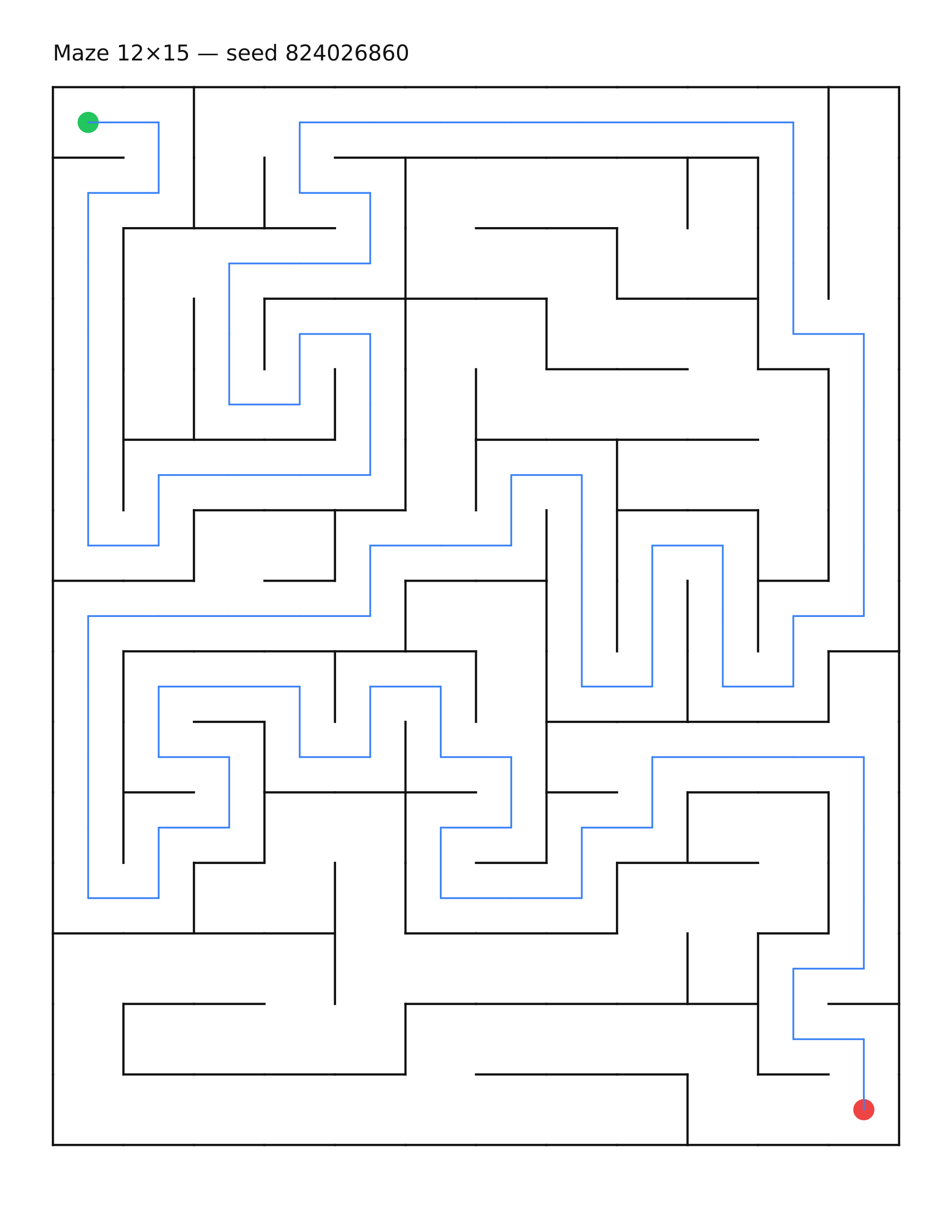 Maze 12×15 #27 — solution