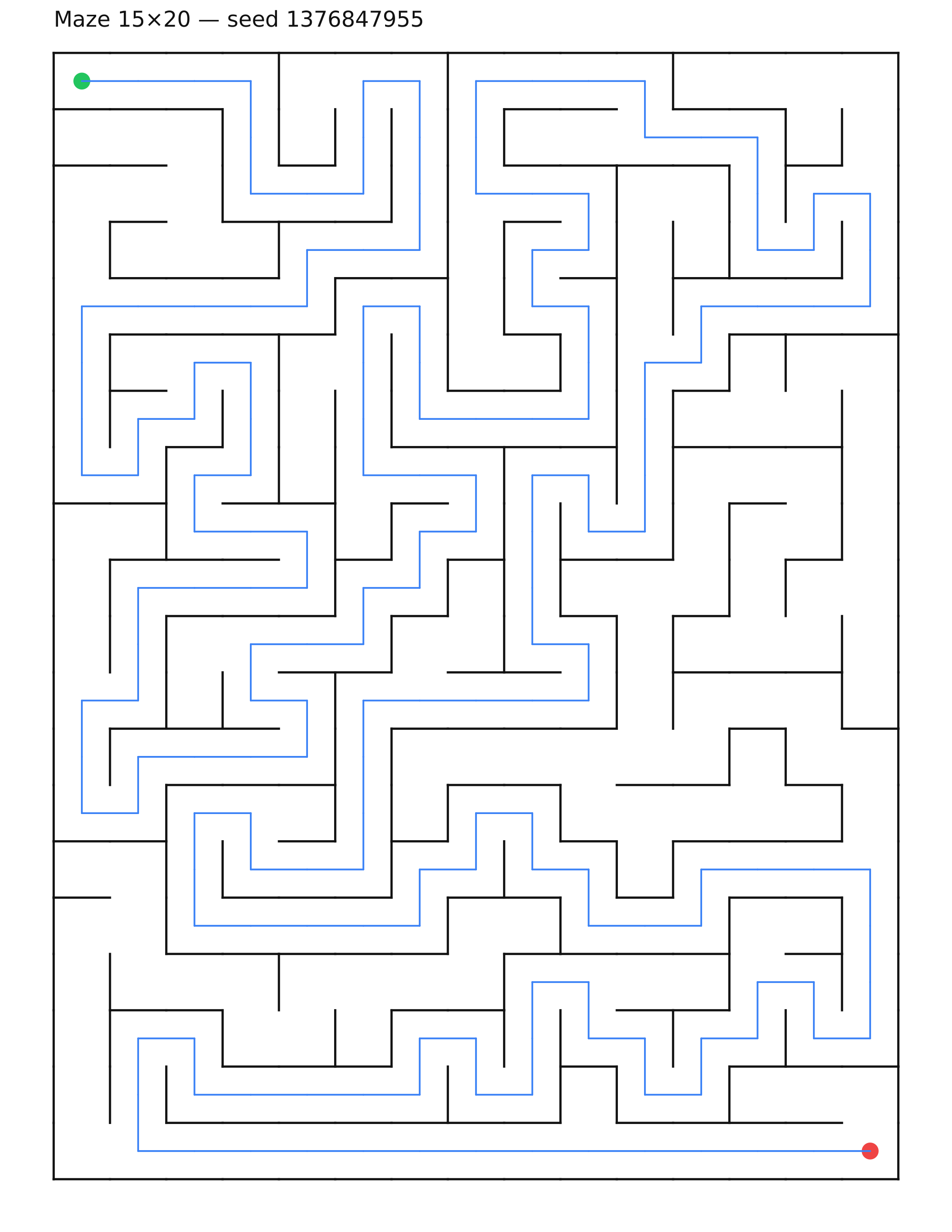 Maze 15×20 #18 — solution