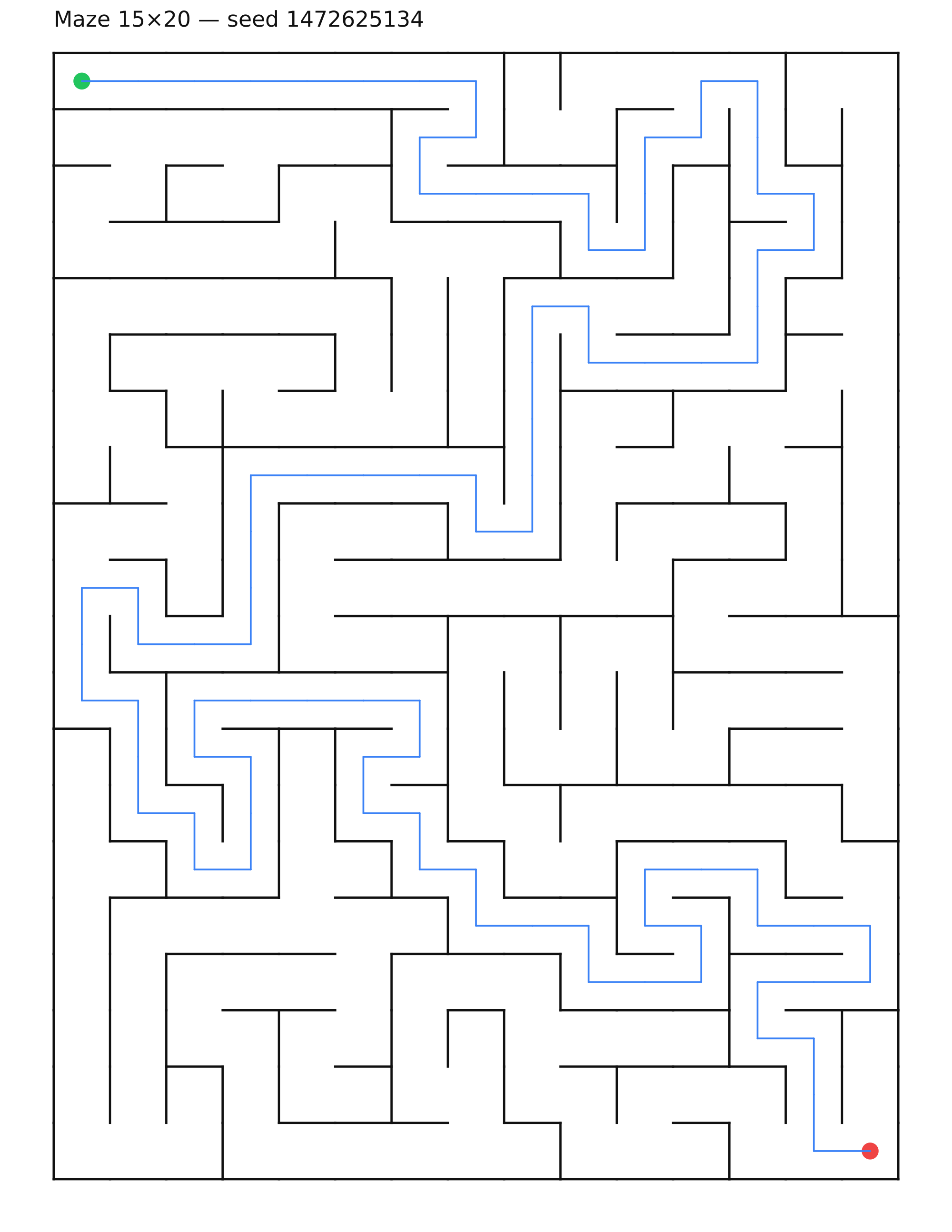 Maze 15×20 #13 — solution