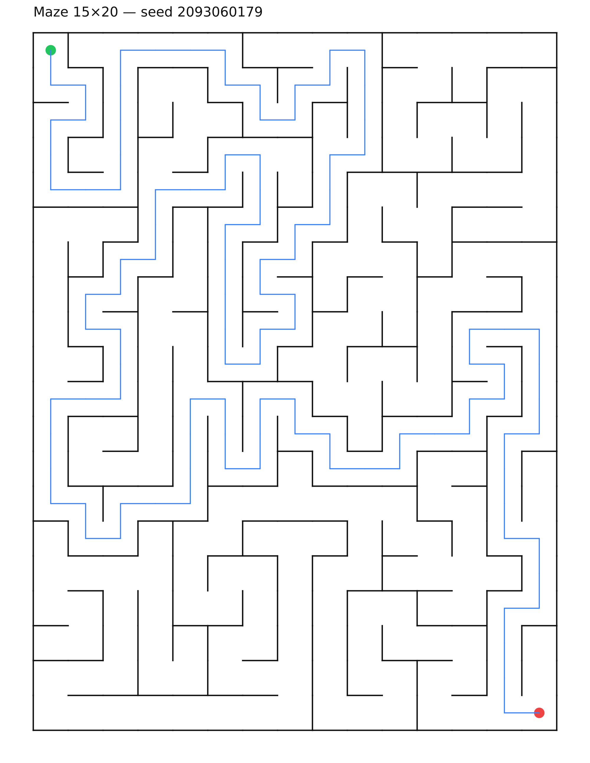 Maze 15×20 #22 — solution