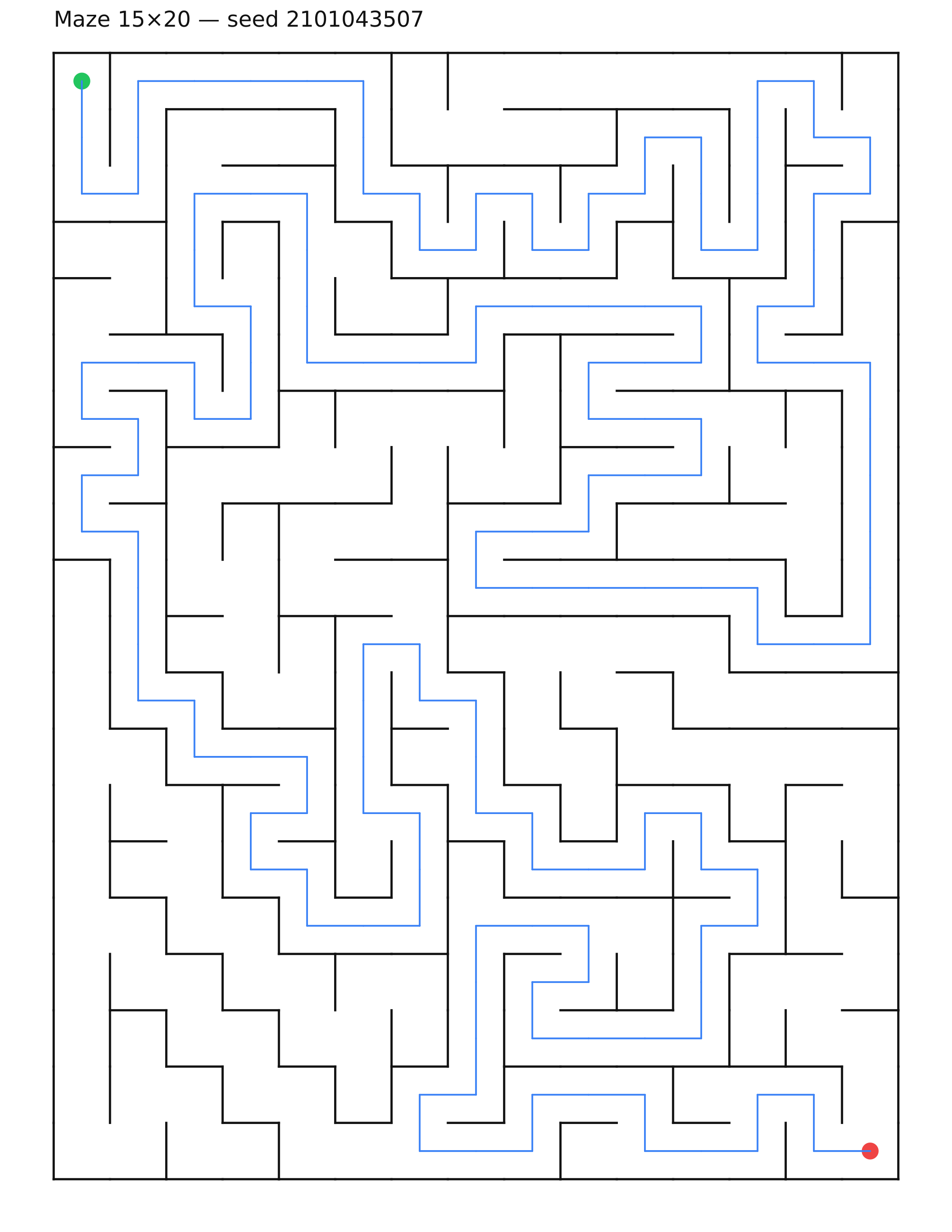 Maze 15×20 #9 — solution