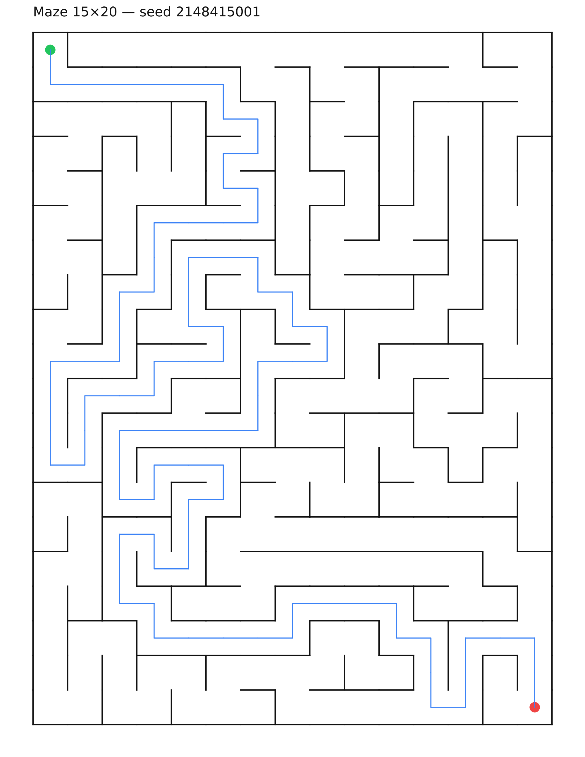 Maze 15×20 #22 — solution
