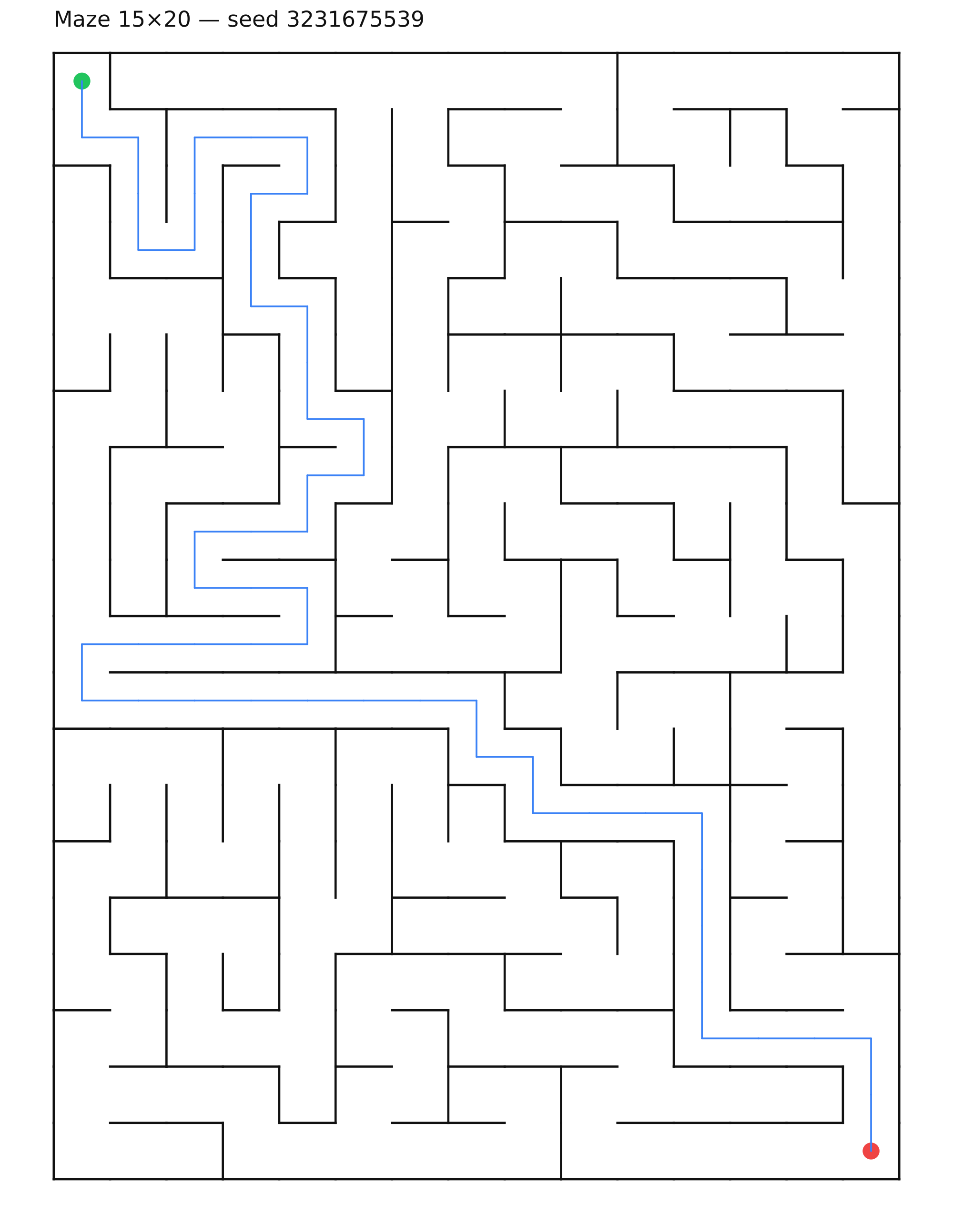 Maze 15×20 #25 — solution