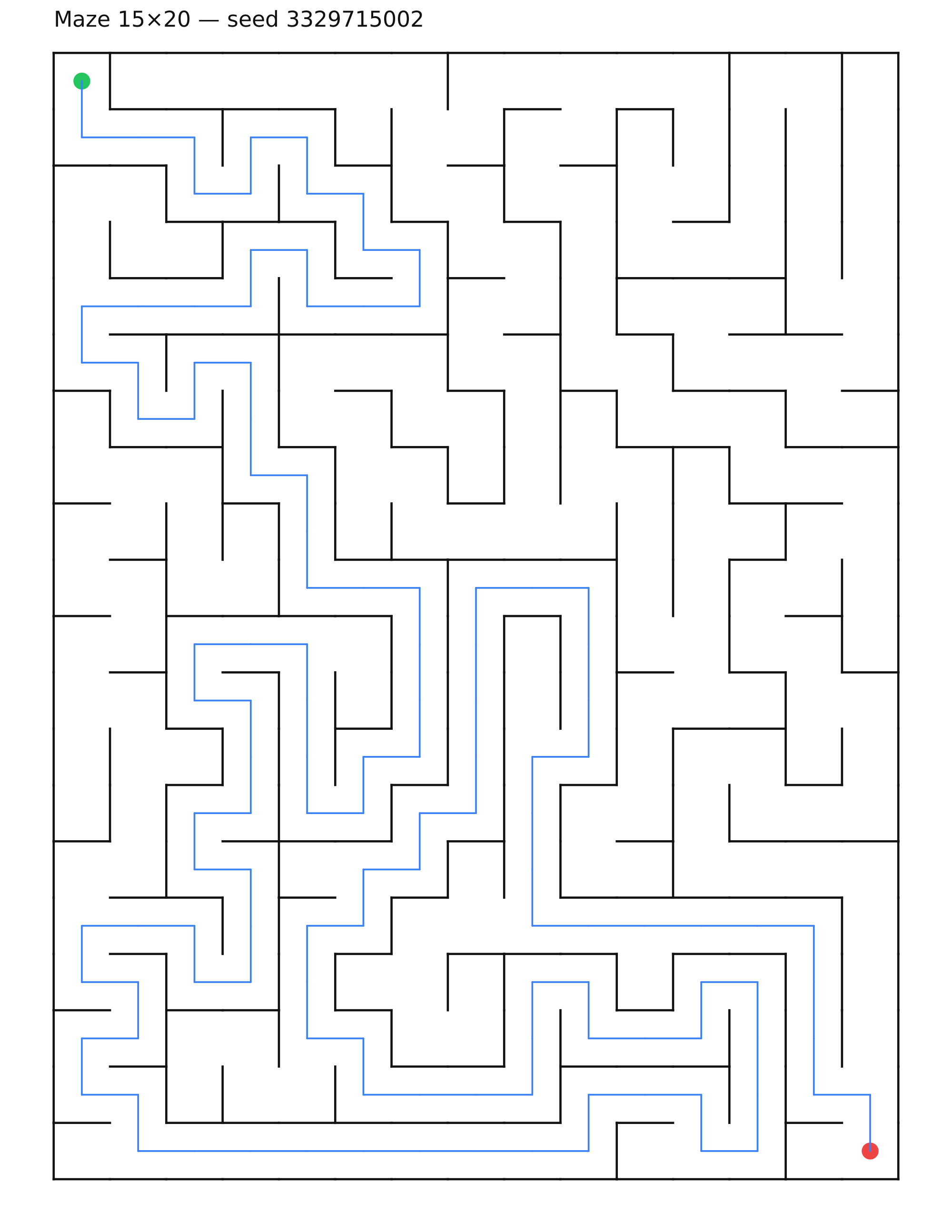 Maze 15×20 #9 — solution