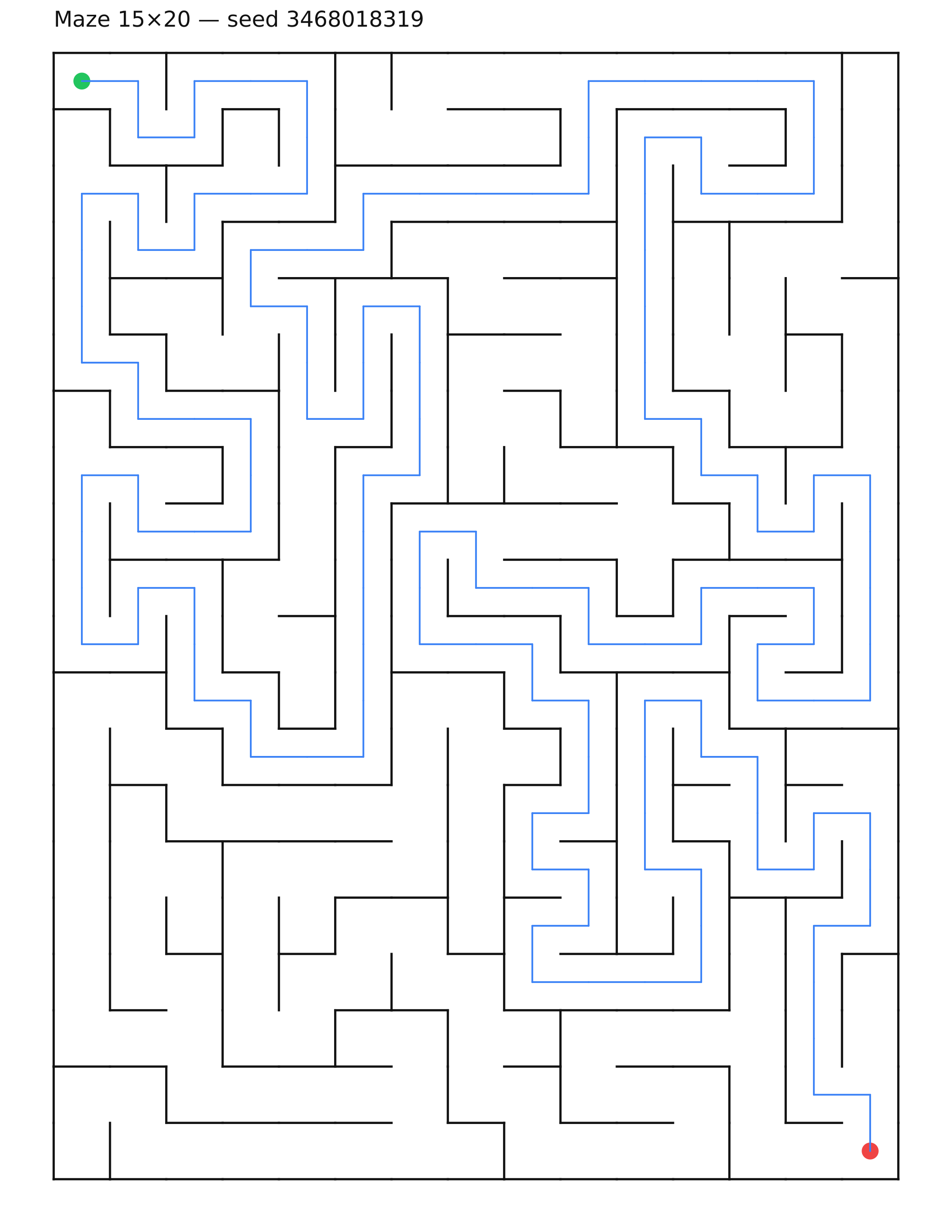 Maze 15×20 #25 — solution