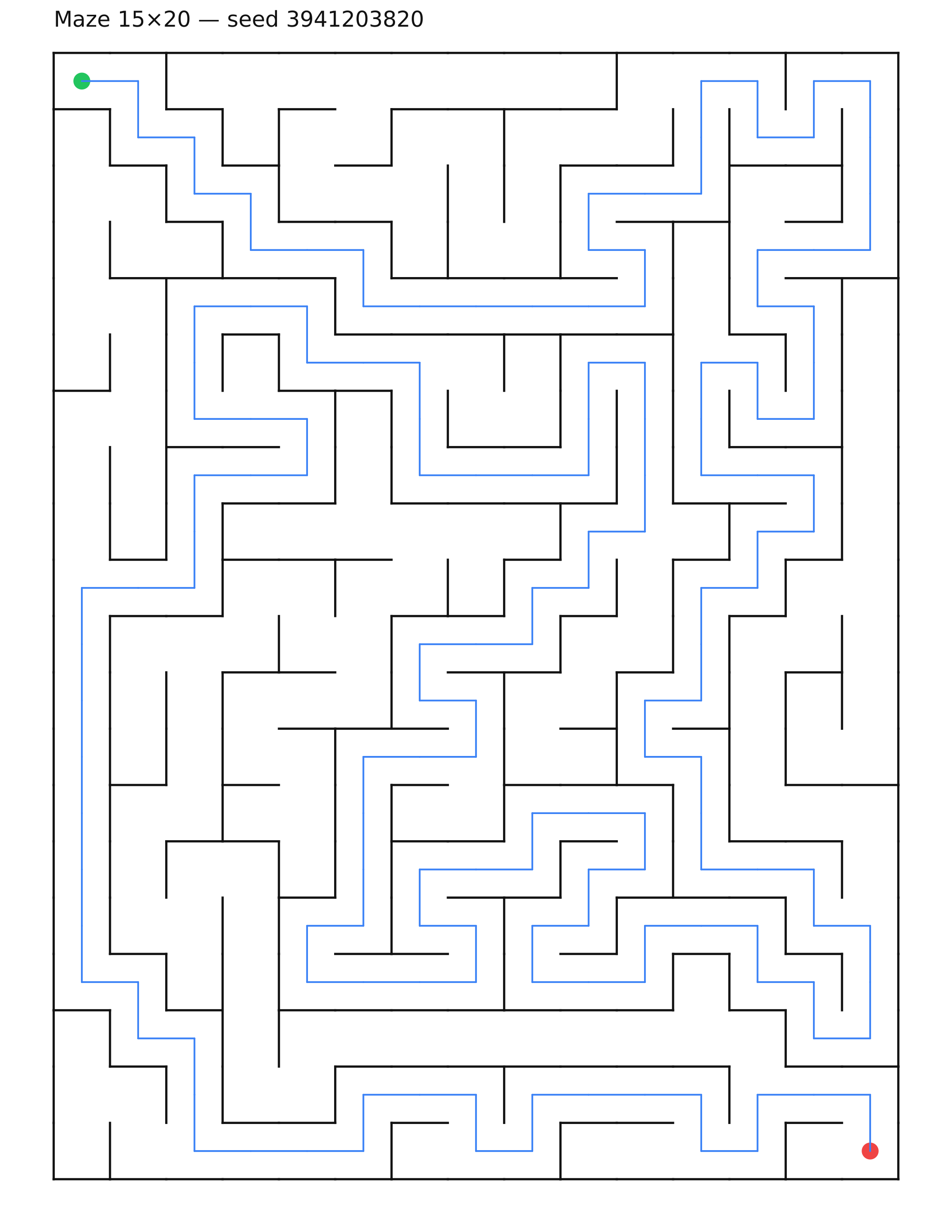Maze 15×20 #27 — solution