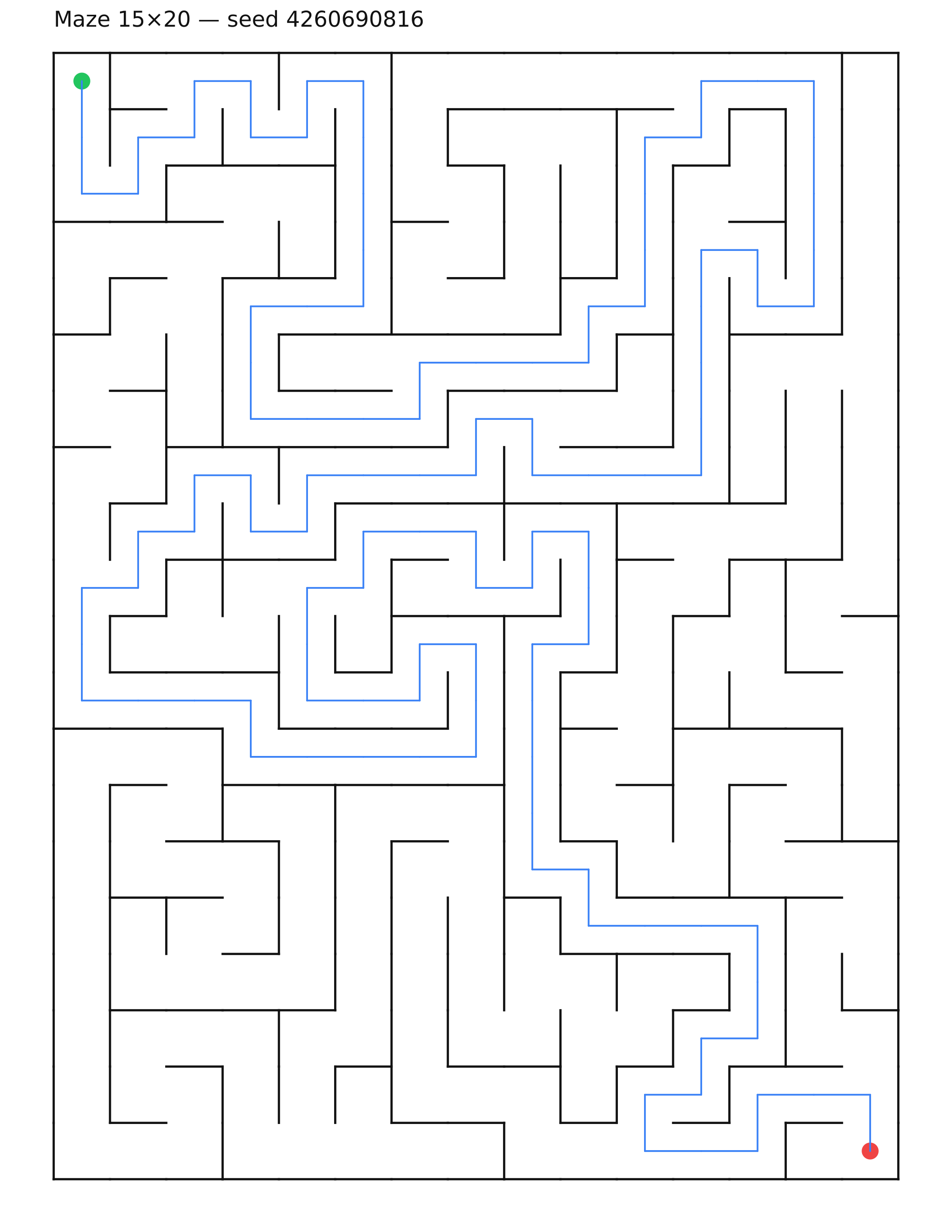 Maze 15×20 #9 — solution