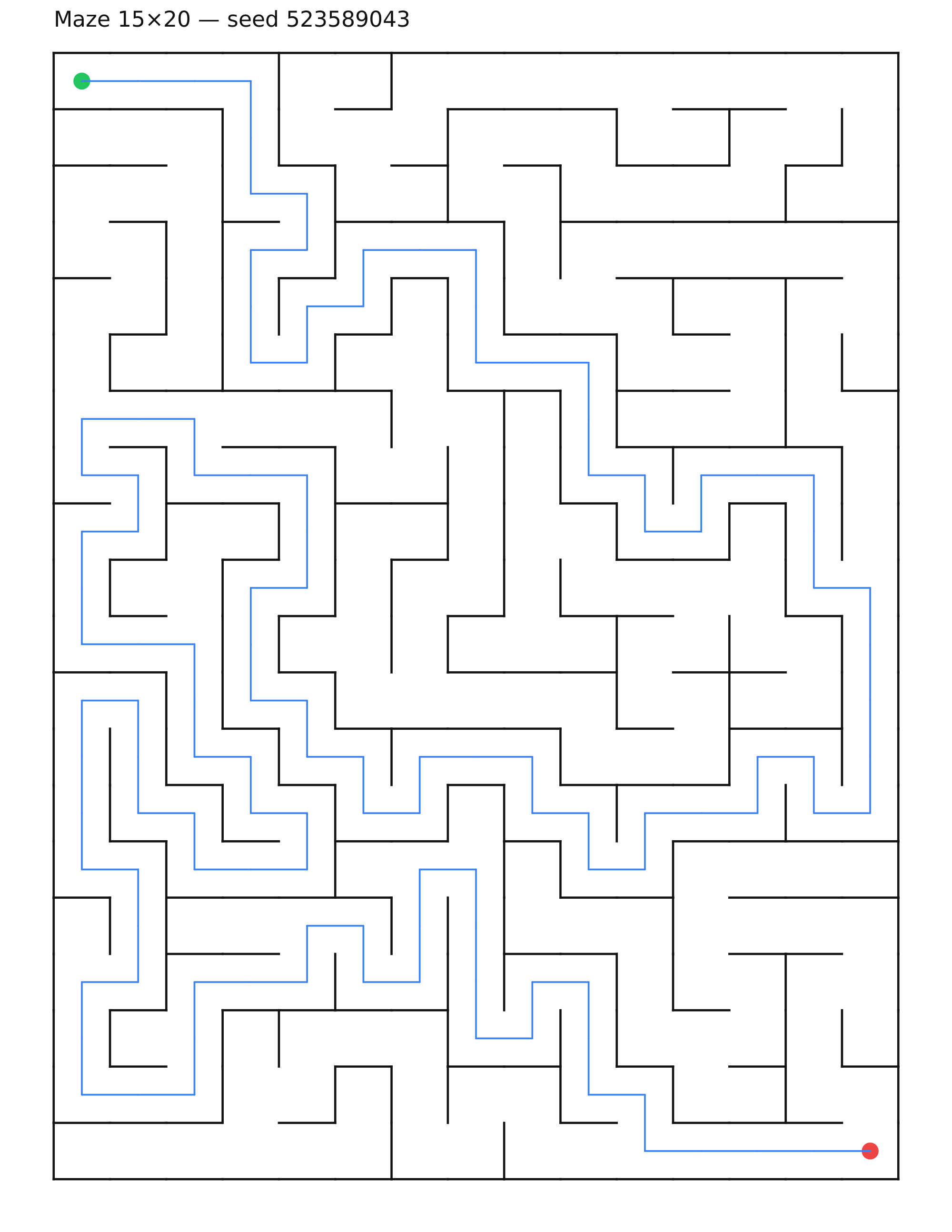 Maze 15×20 #25 — solution