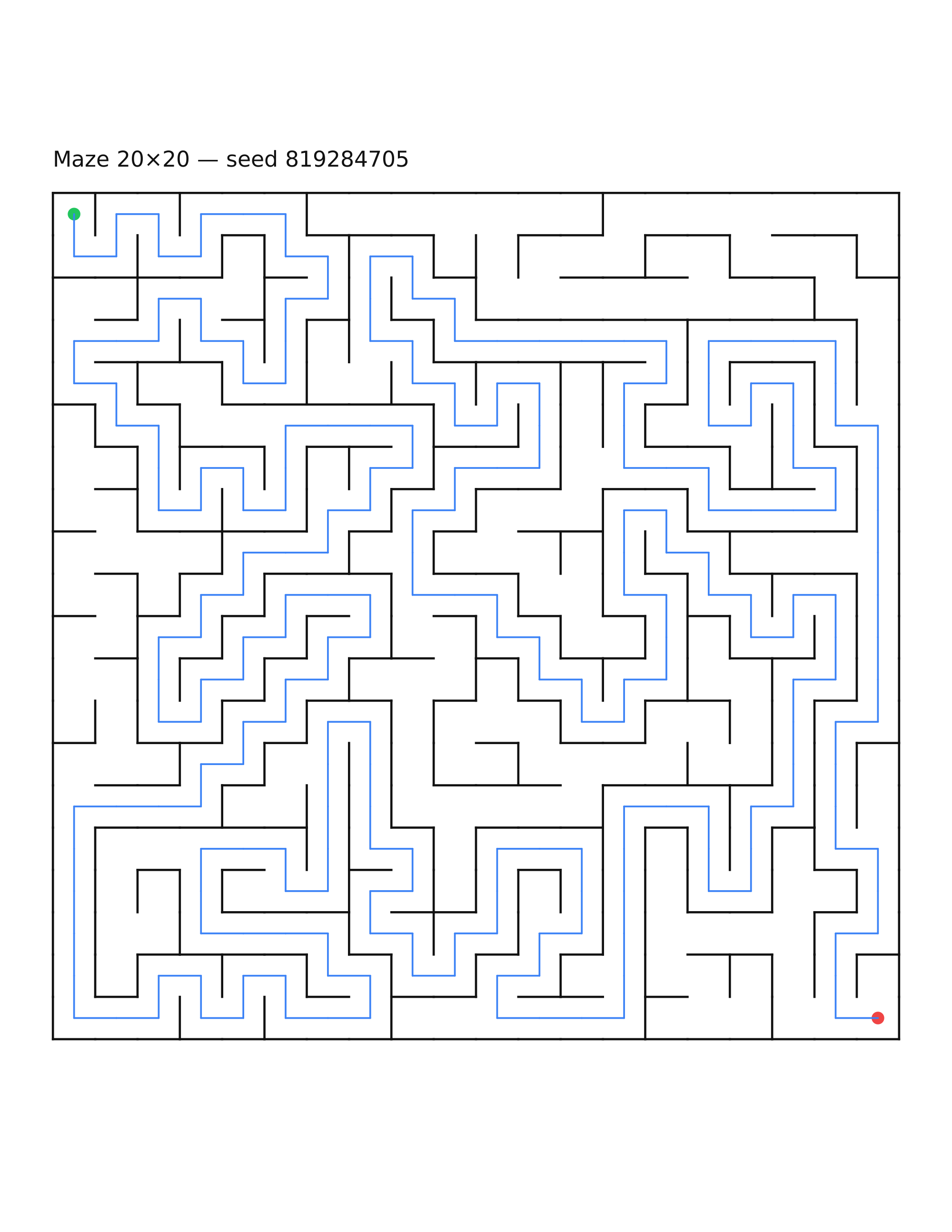 Maze 20×20 #22 — solution