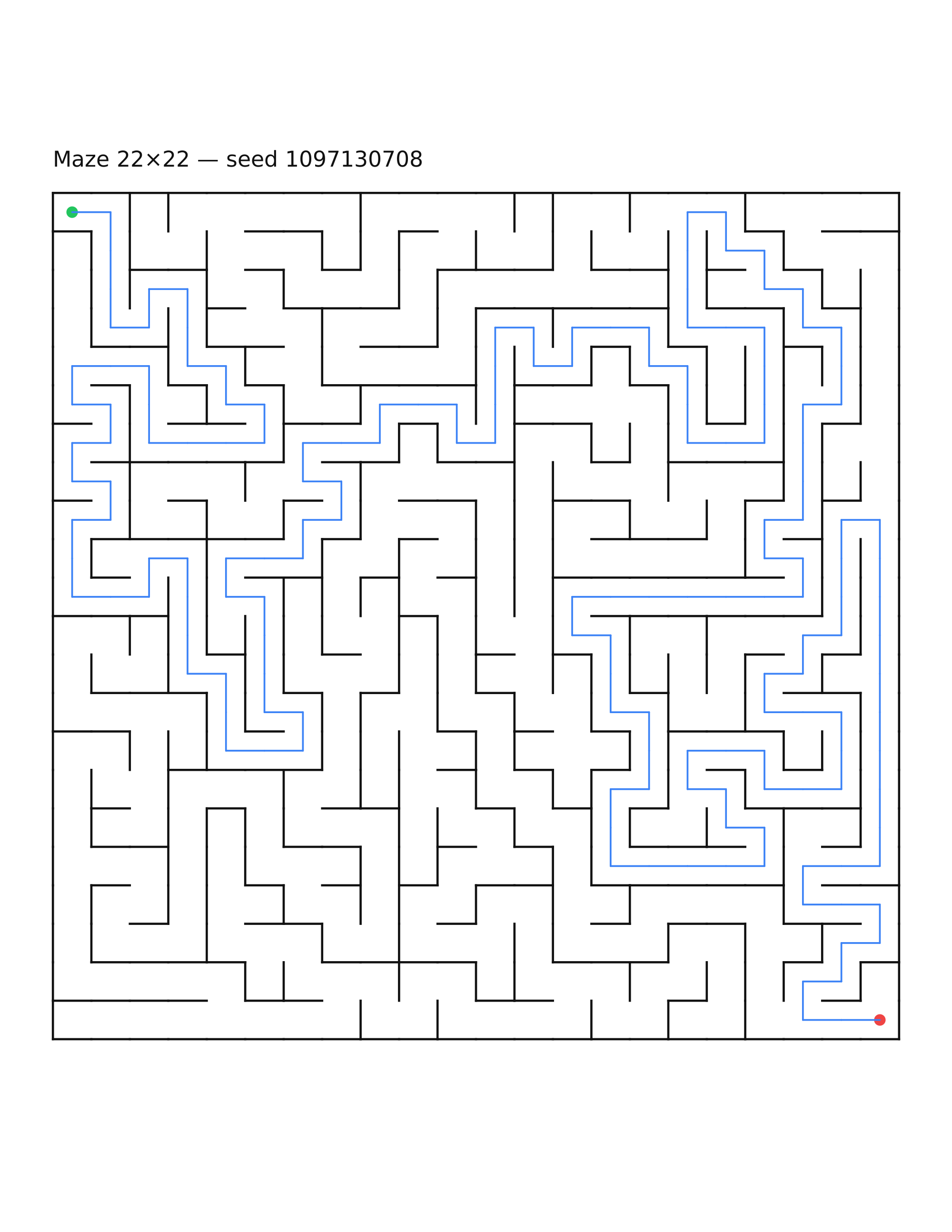 Maze 22×22 #17 — solution