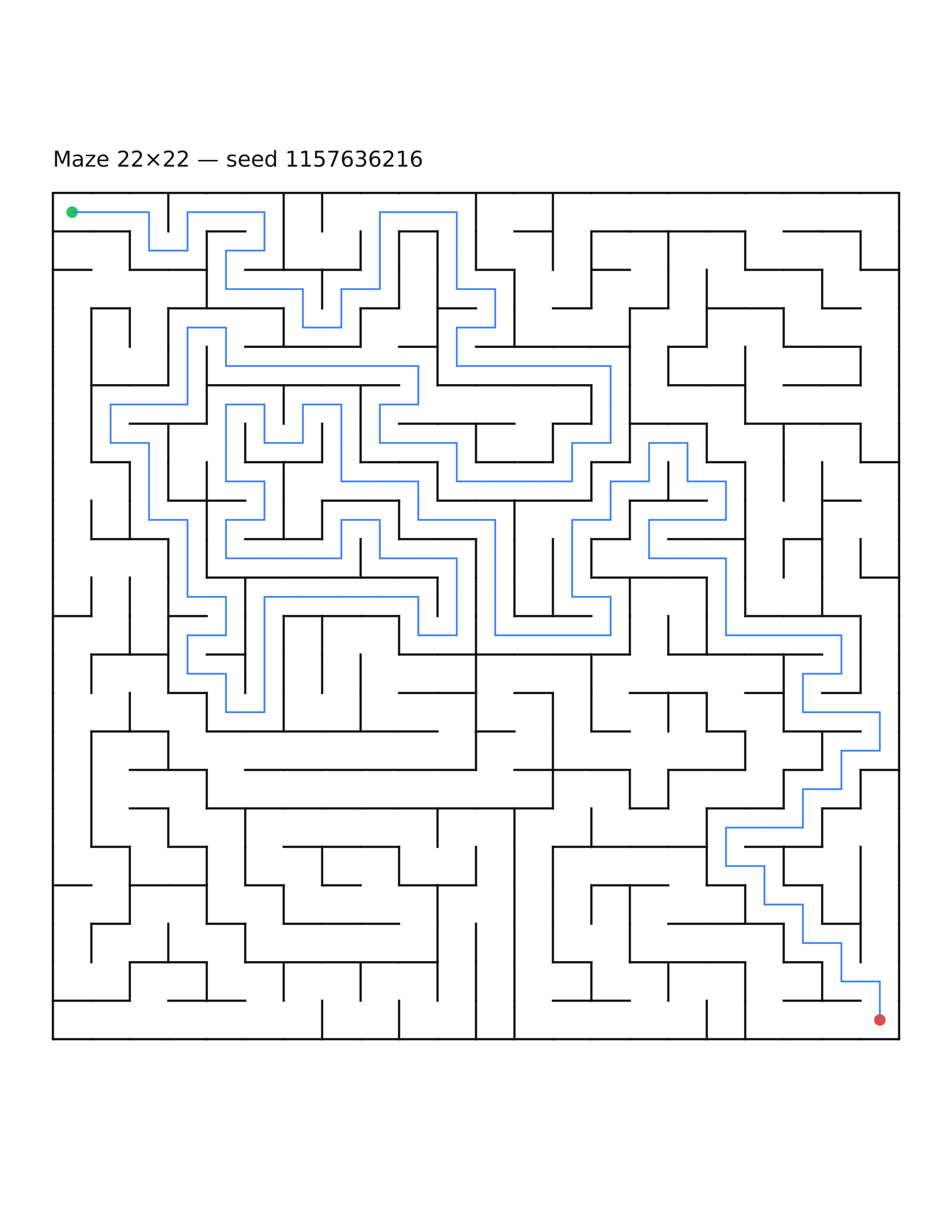 Maze 22×22 #28 — solution