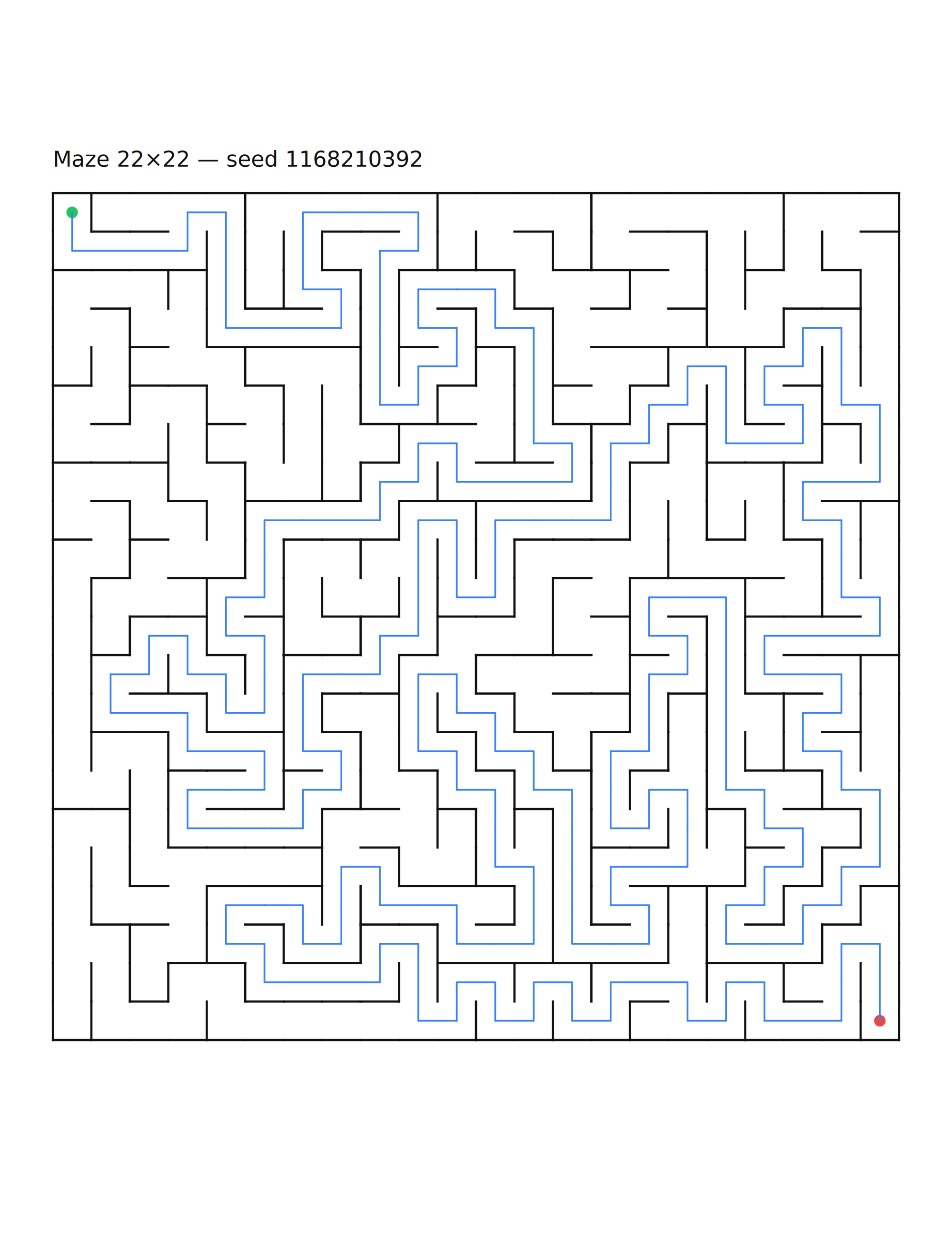 Maze 22×22 #1 — solution