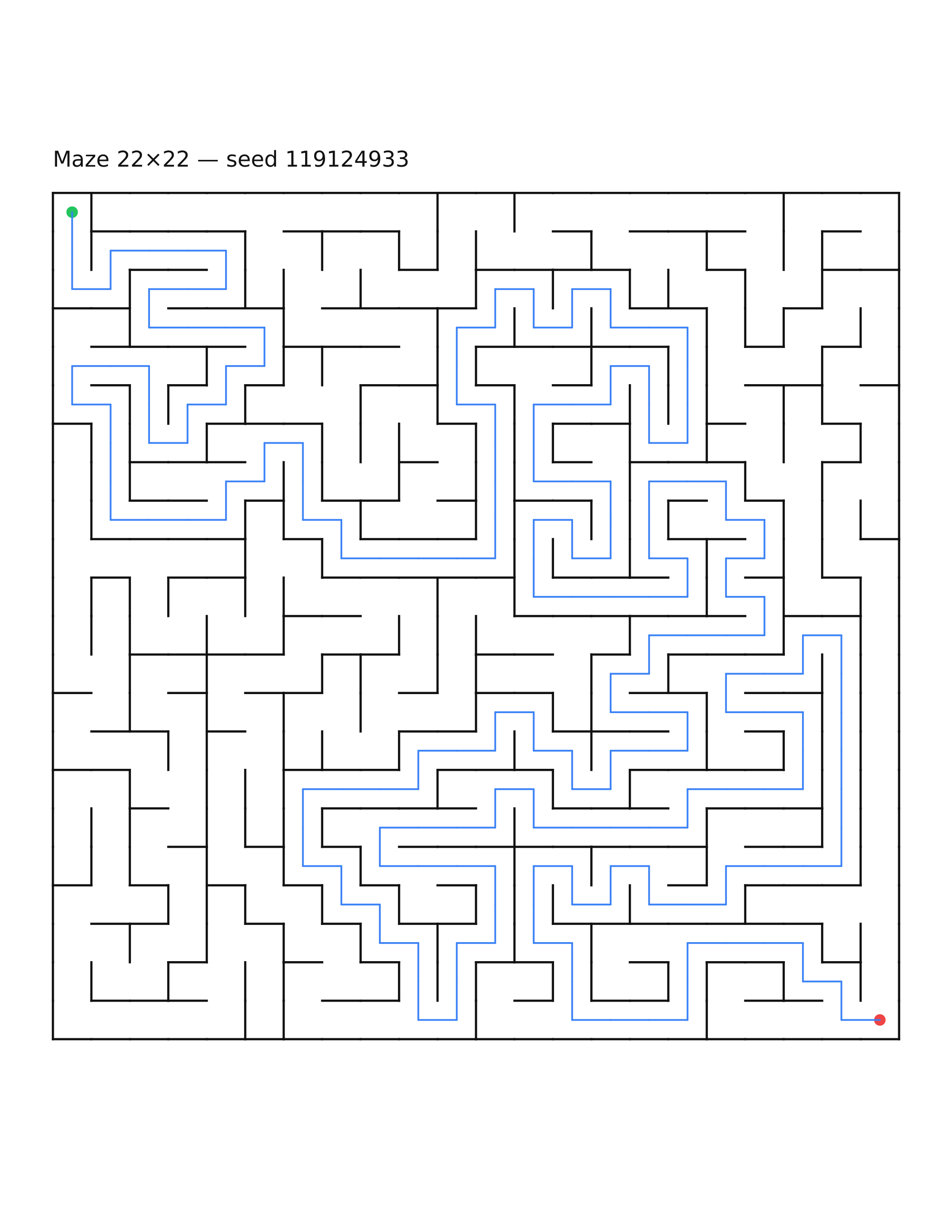Maze 22×22 #18 — solution