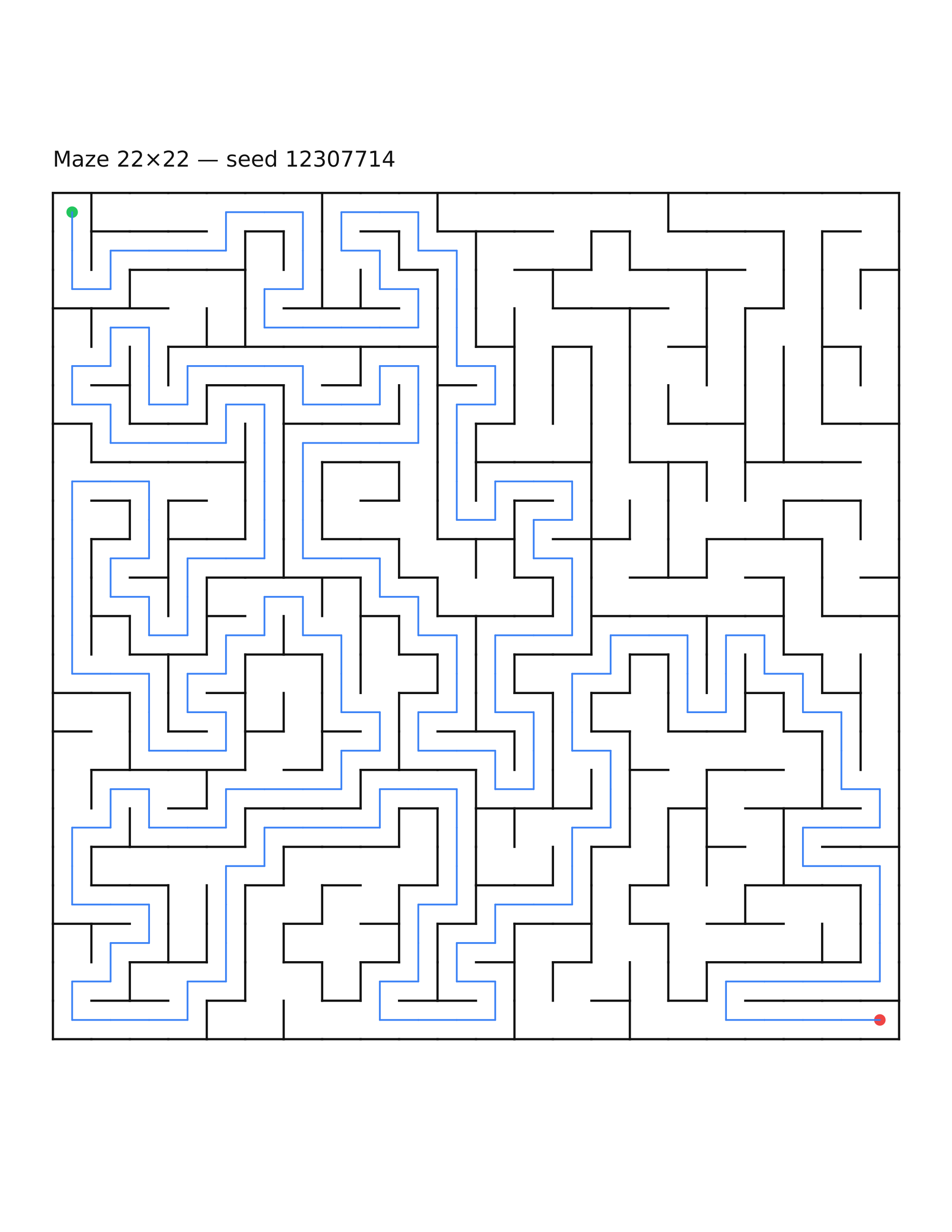 Maze 22×22 #17 — solution