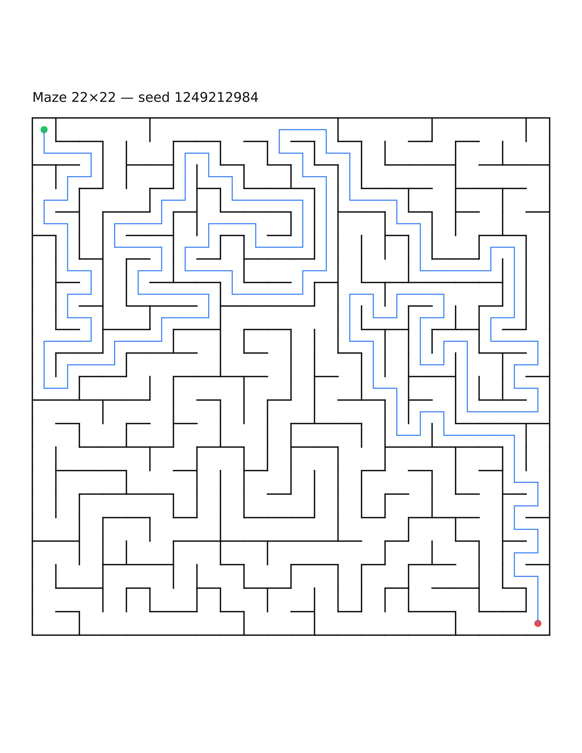 Maze 22×22 #19 — solution