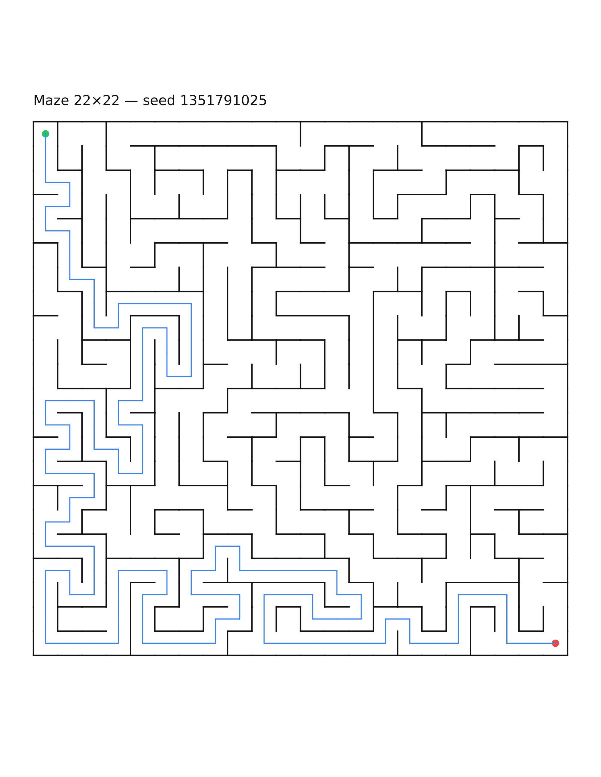 Maze 22×22 #9 — solution