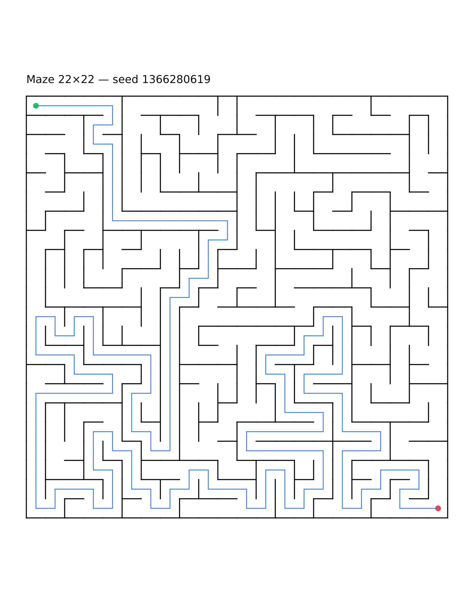 Maze 22×22 #19 — solution