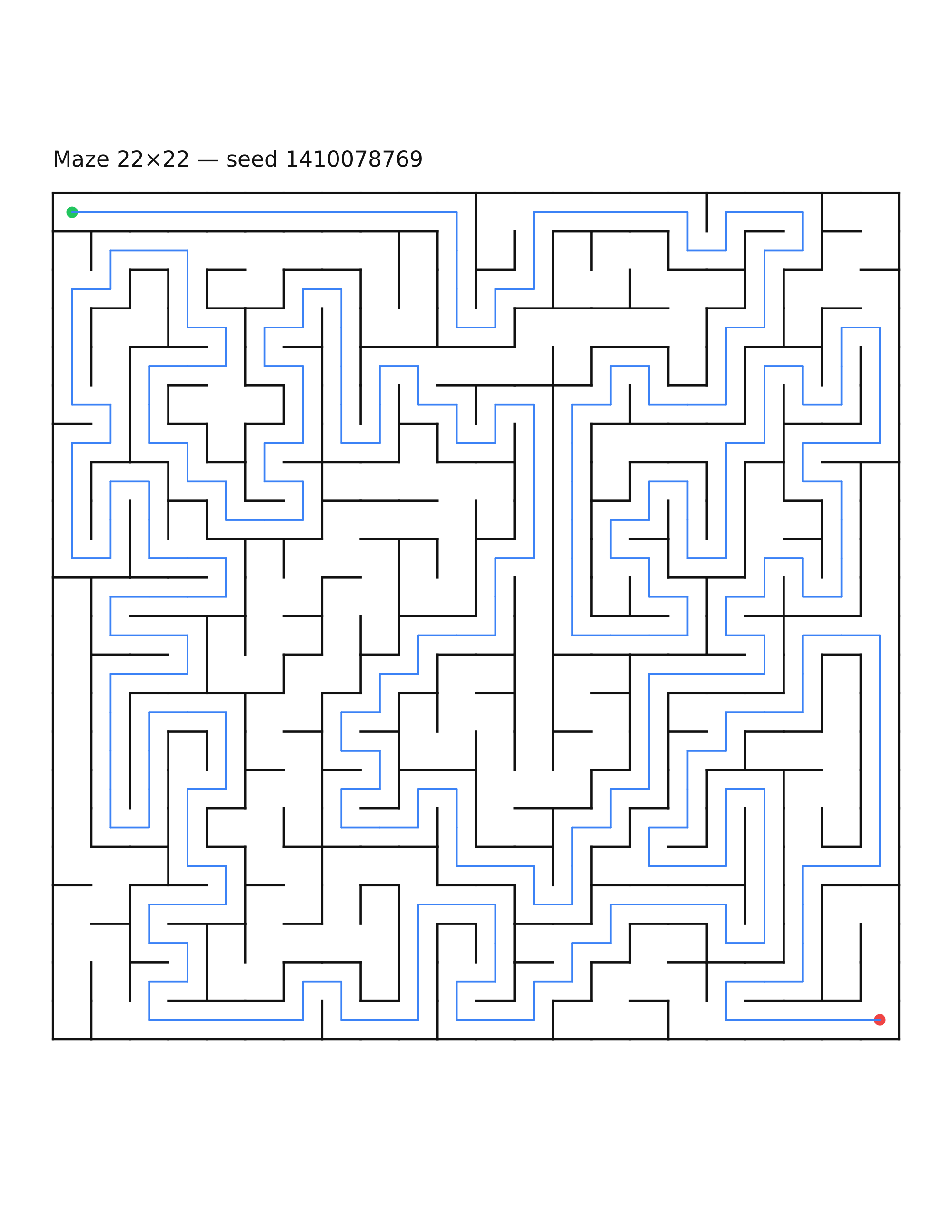 Maze 22×22 #28 — solution