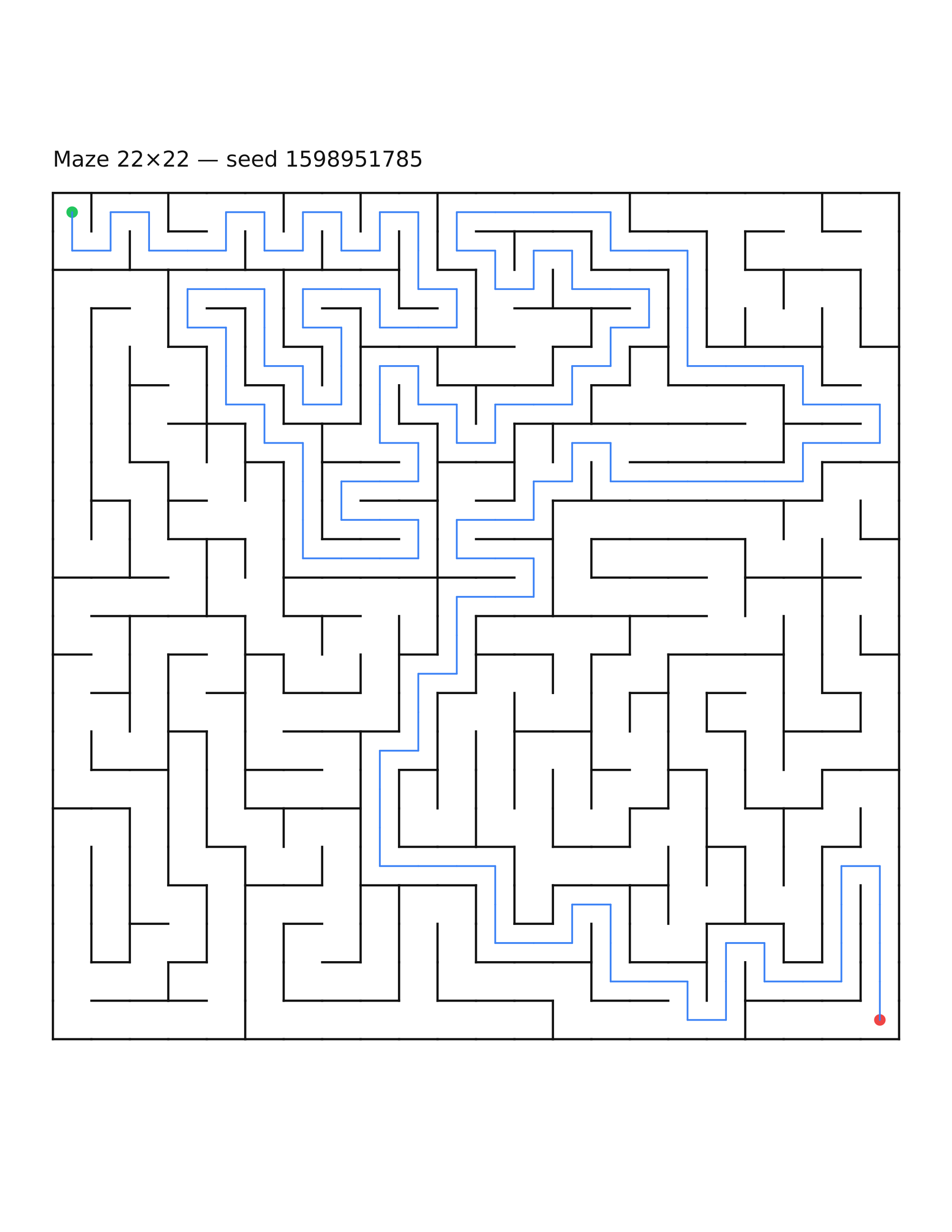 Maze 22×22 #21 — solution