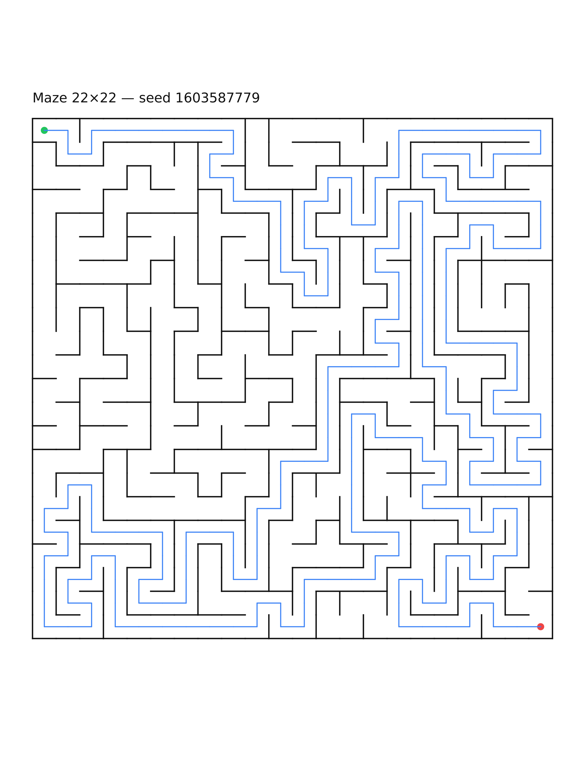 Maze 22×22 #20 — solution