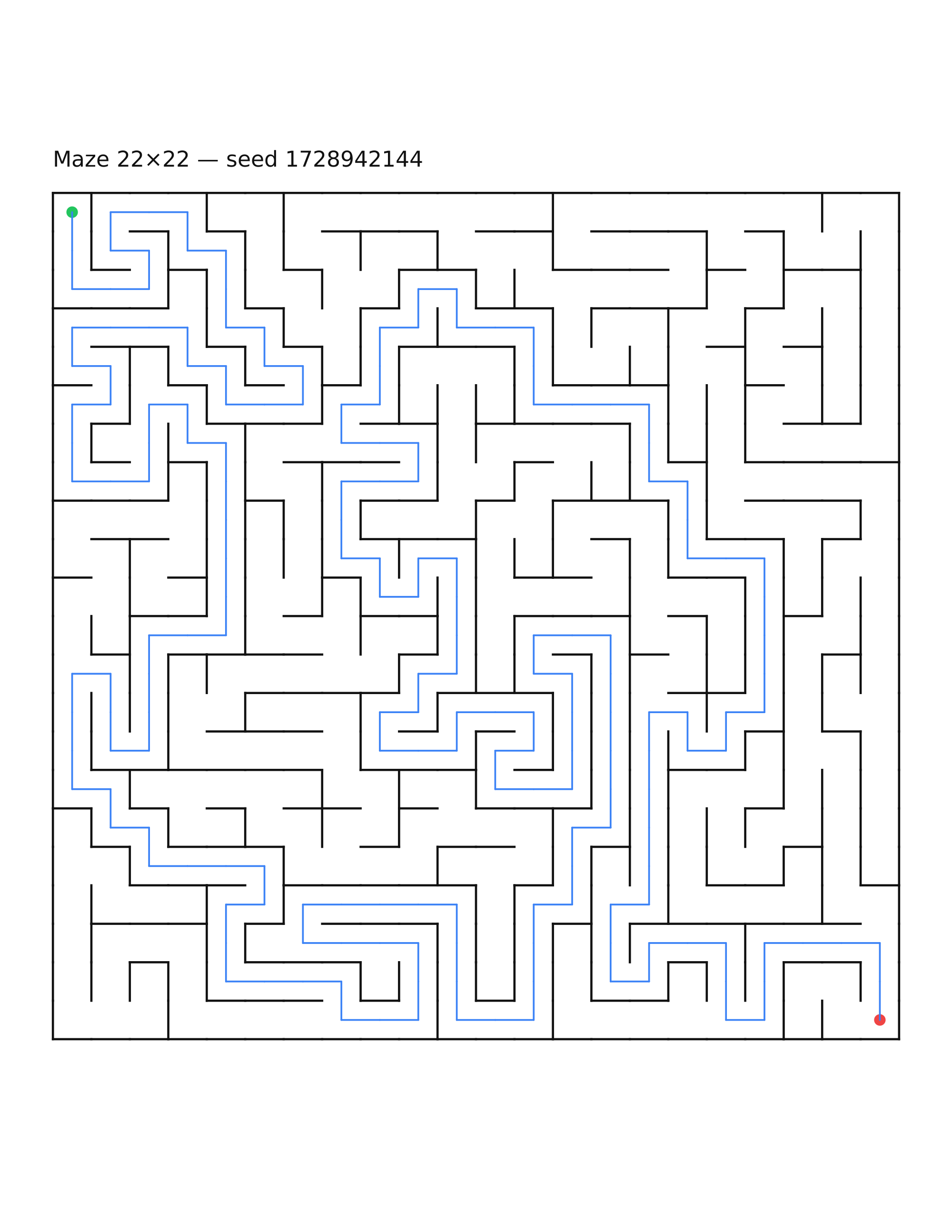Maze 22×22 #13 — solution