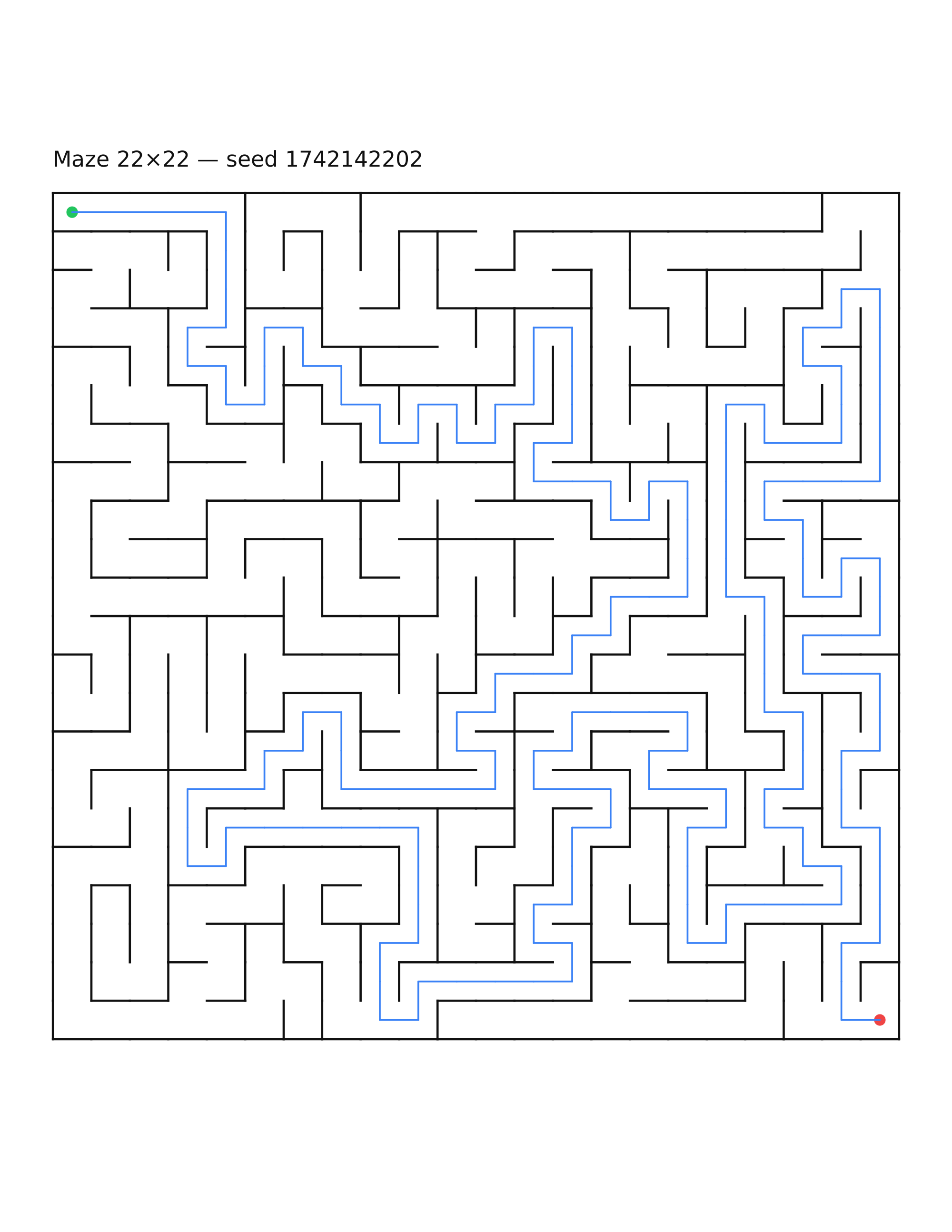Maze 22×22 #30 — solution