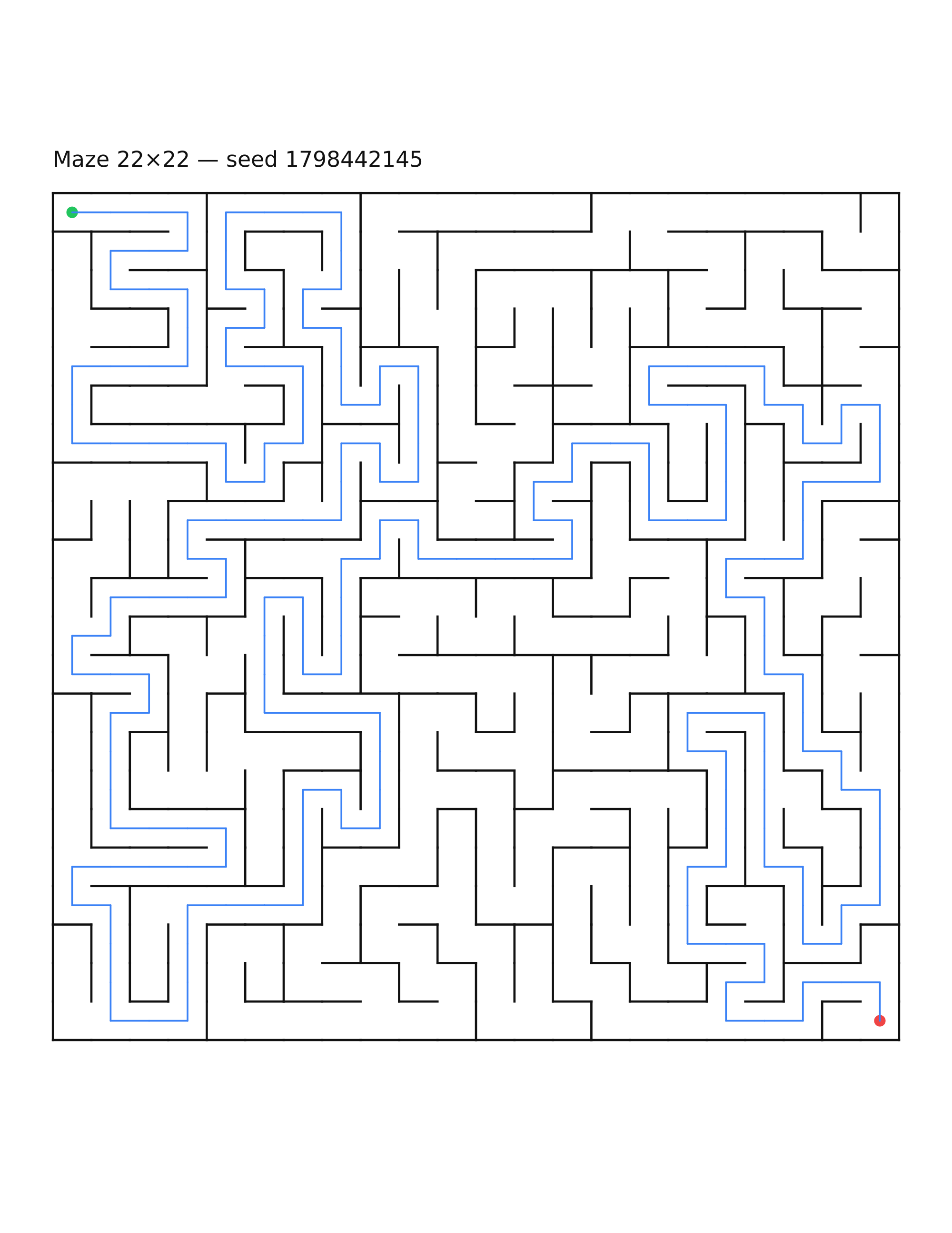 Maze 22×22 #20 — solution