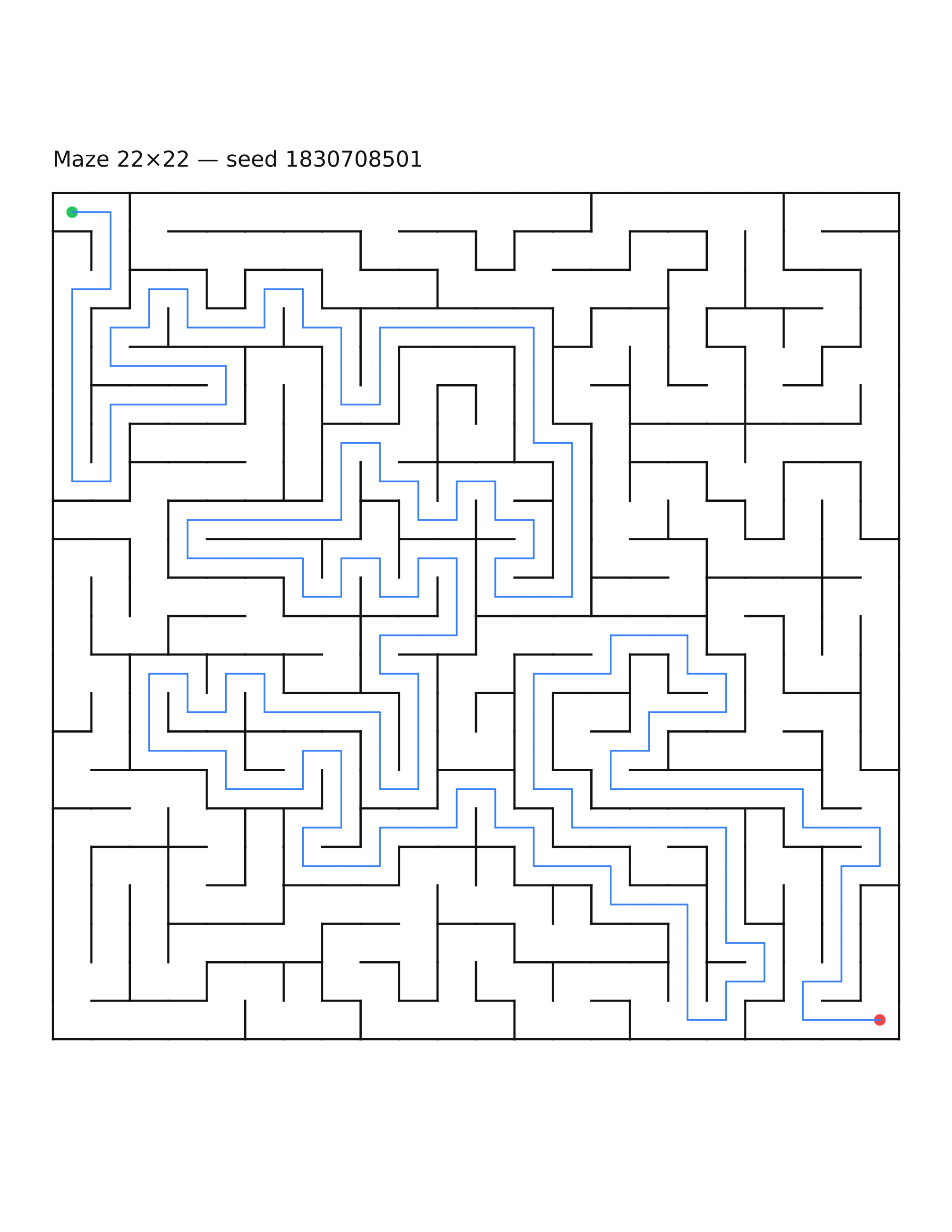 Maze 22×22 #20 — solution