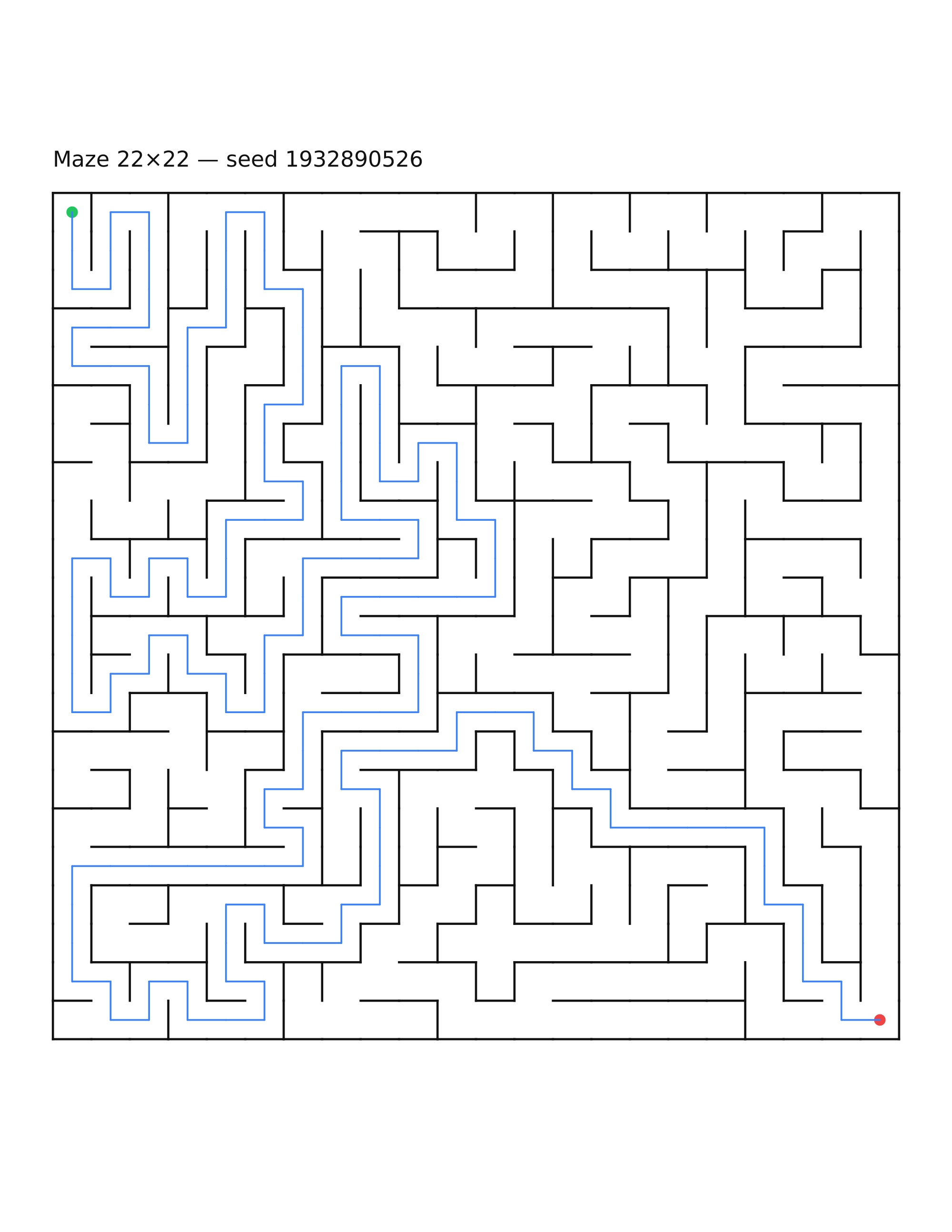 Maze 22×22 #28 — solution