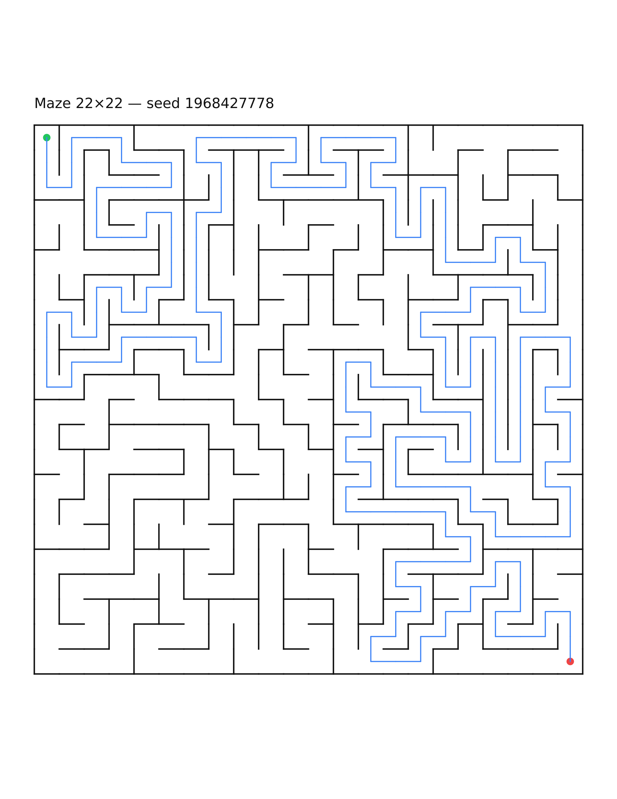 Maze 22×22 #21 — solution