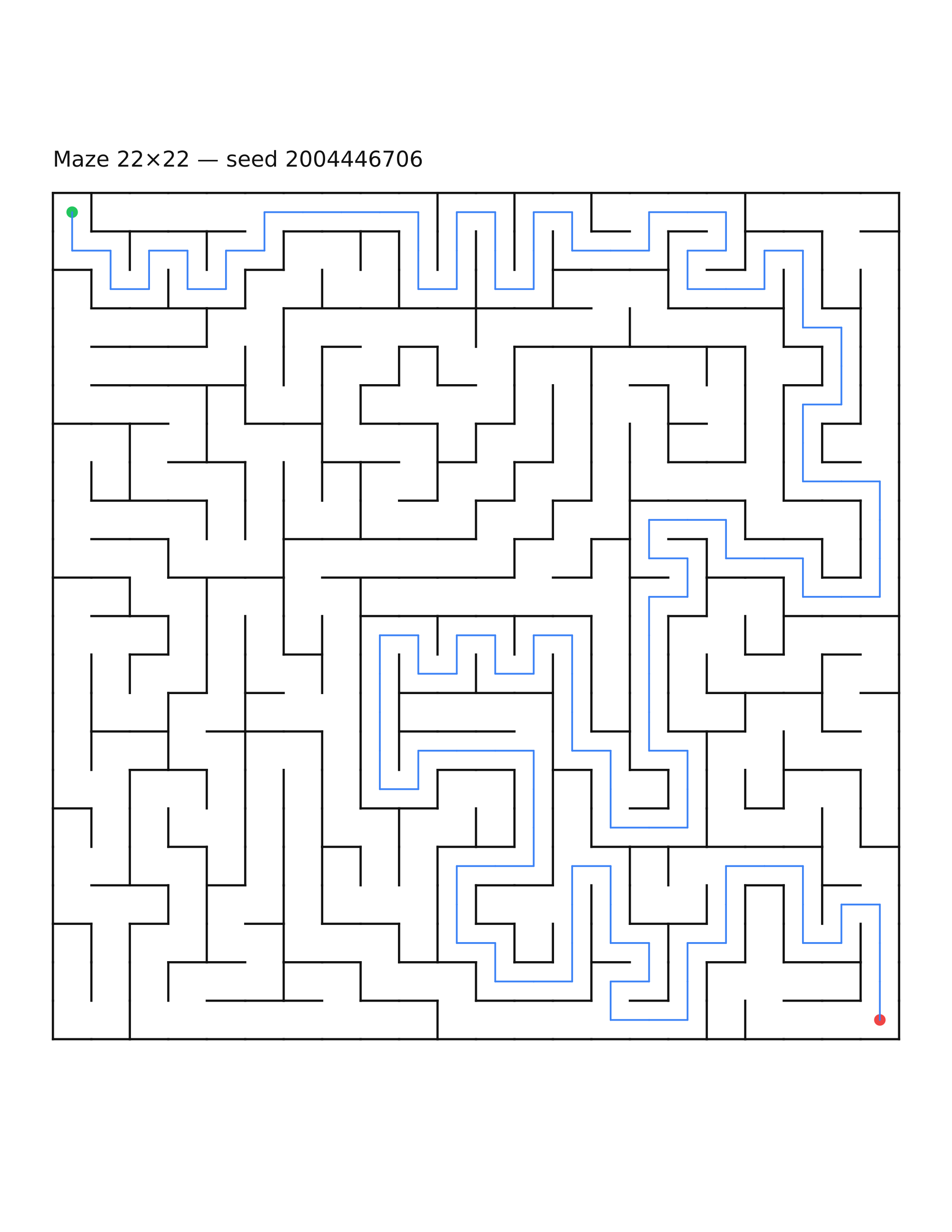 Maze 22×22 #18 — solution