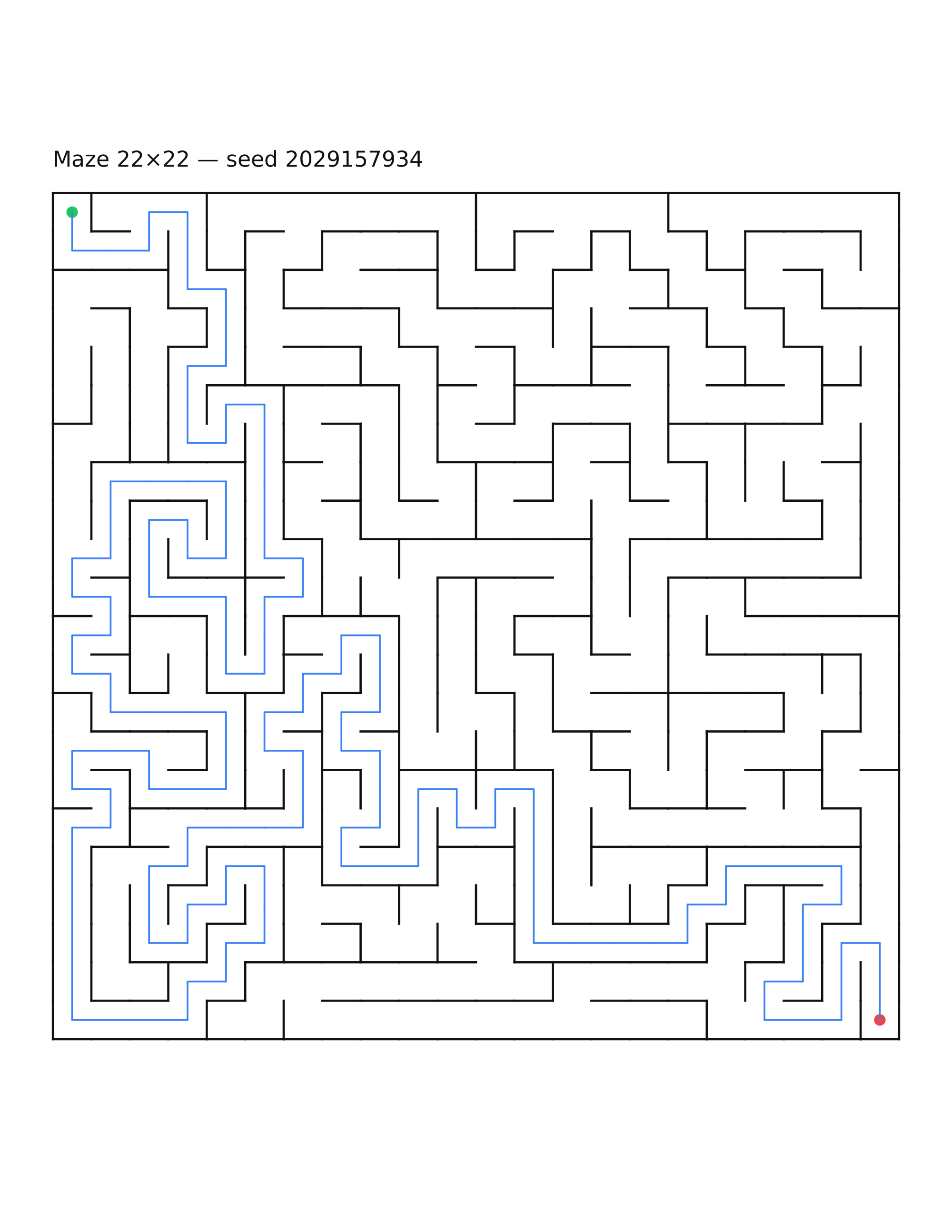 Maze 22×22 #5 — solution