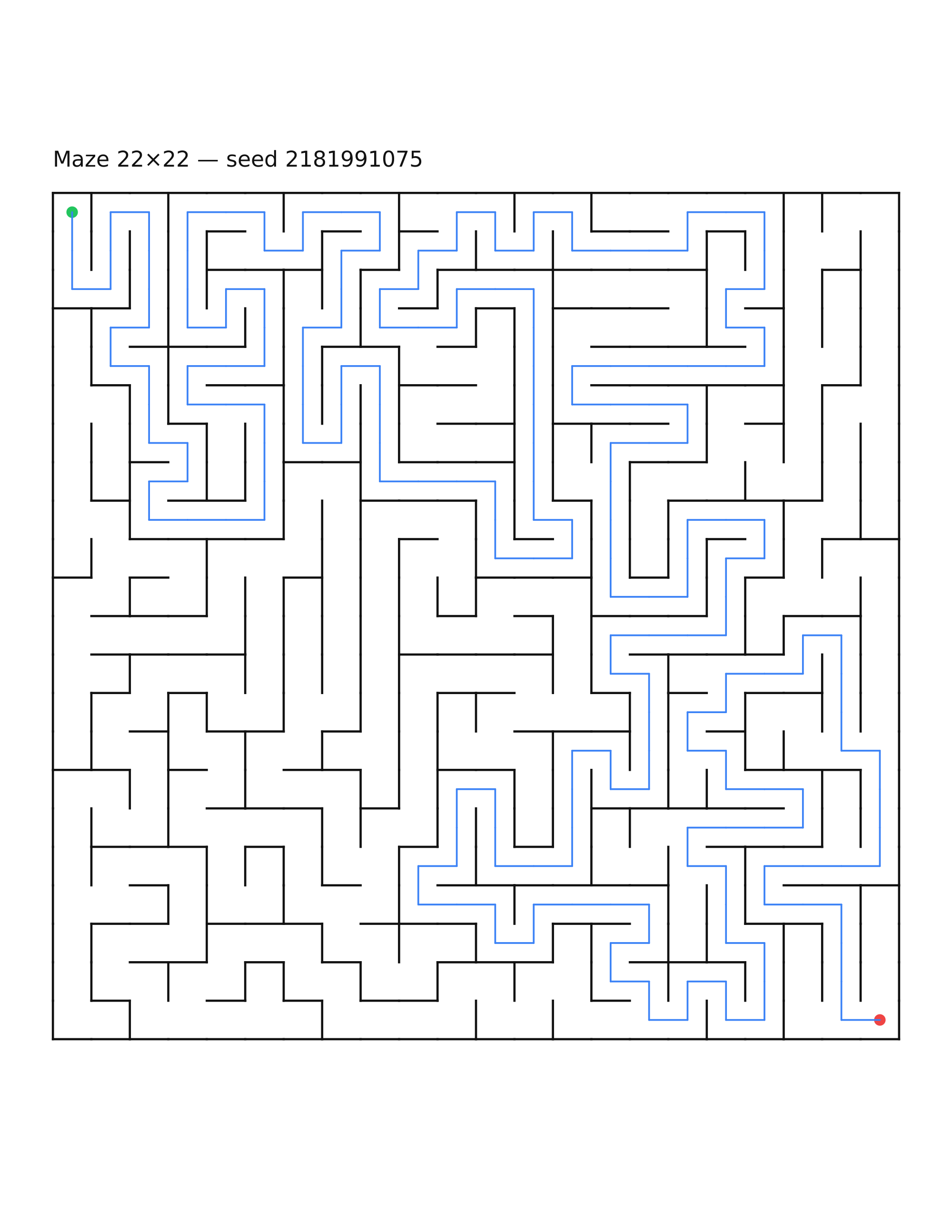 Maze 22×22 #30 — solution