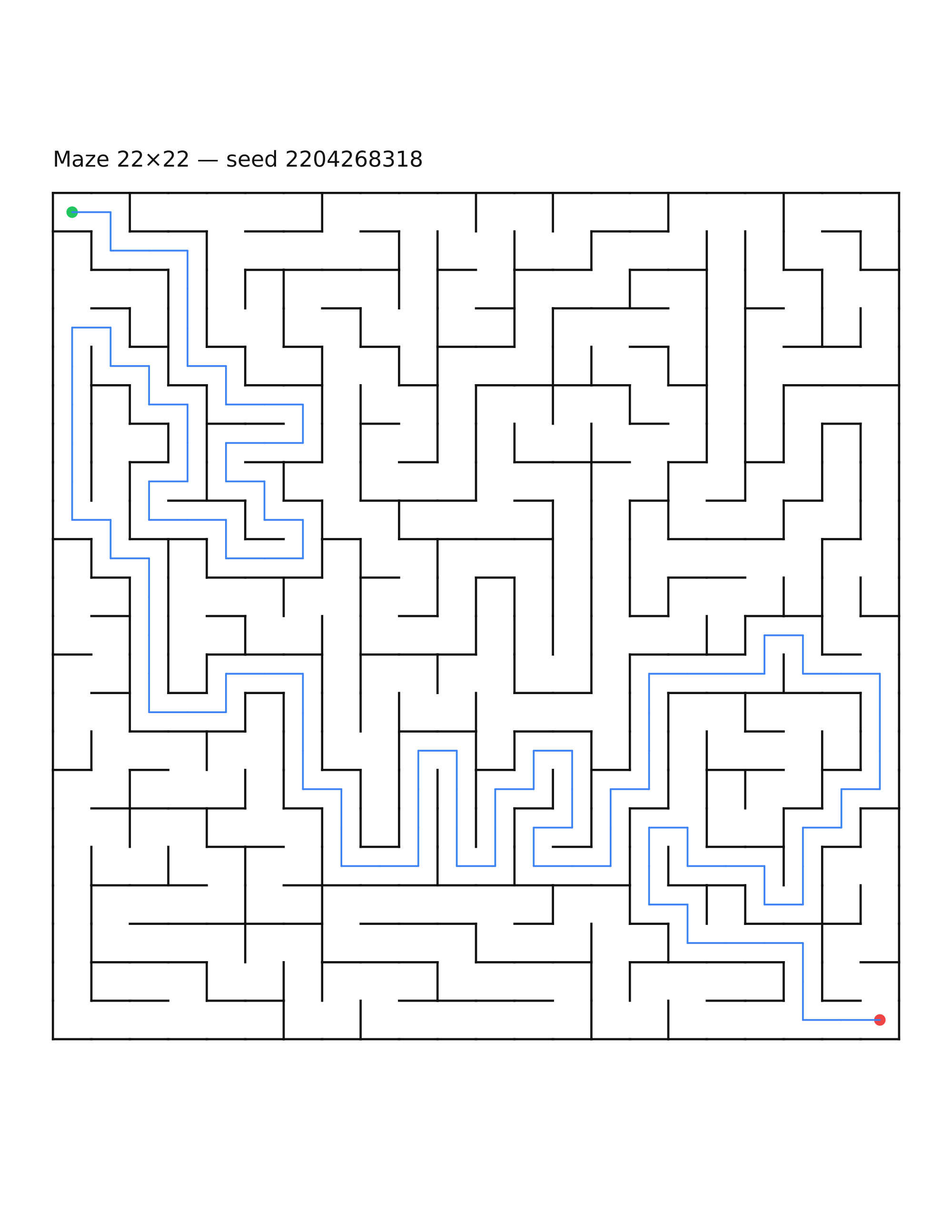 Maze 22×22 #10 — solution