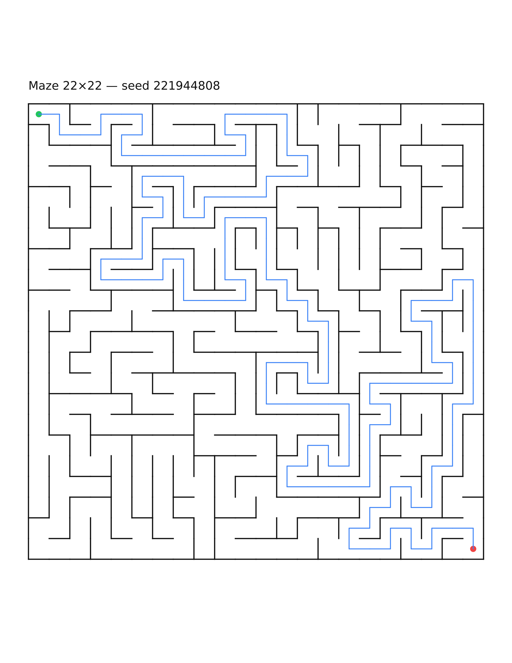 Maze 22×22 #23 — solution