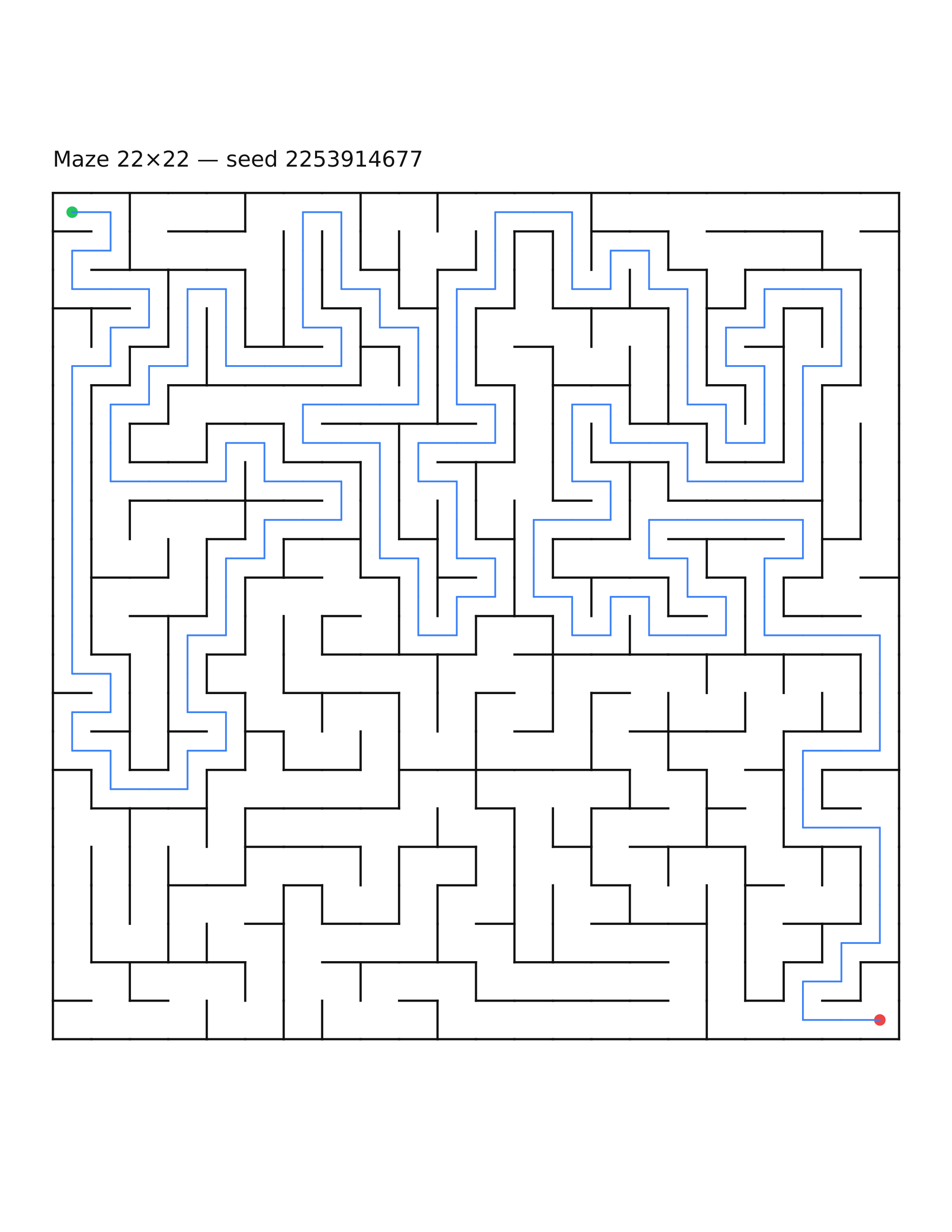 Maze 22×22 #21 — solution