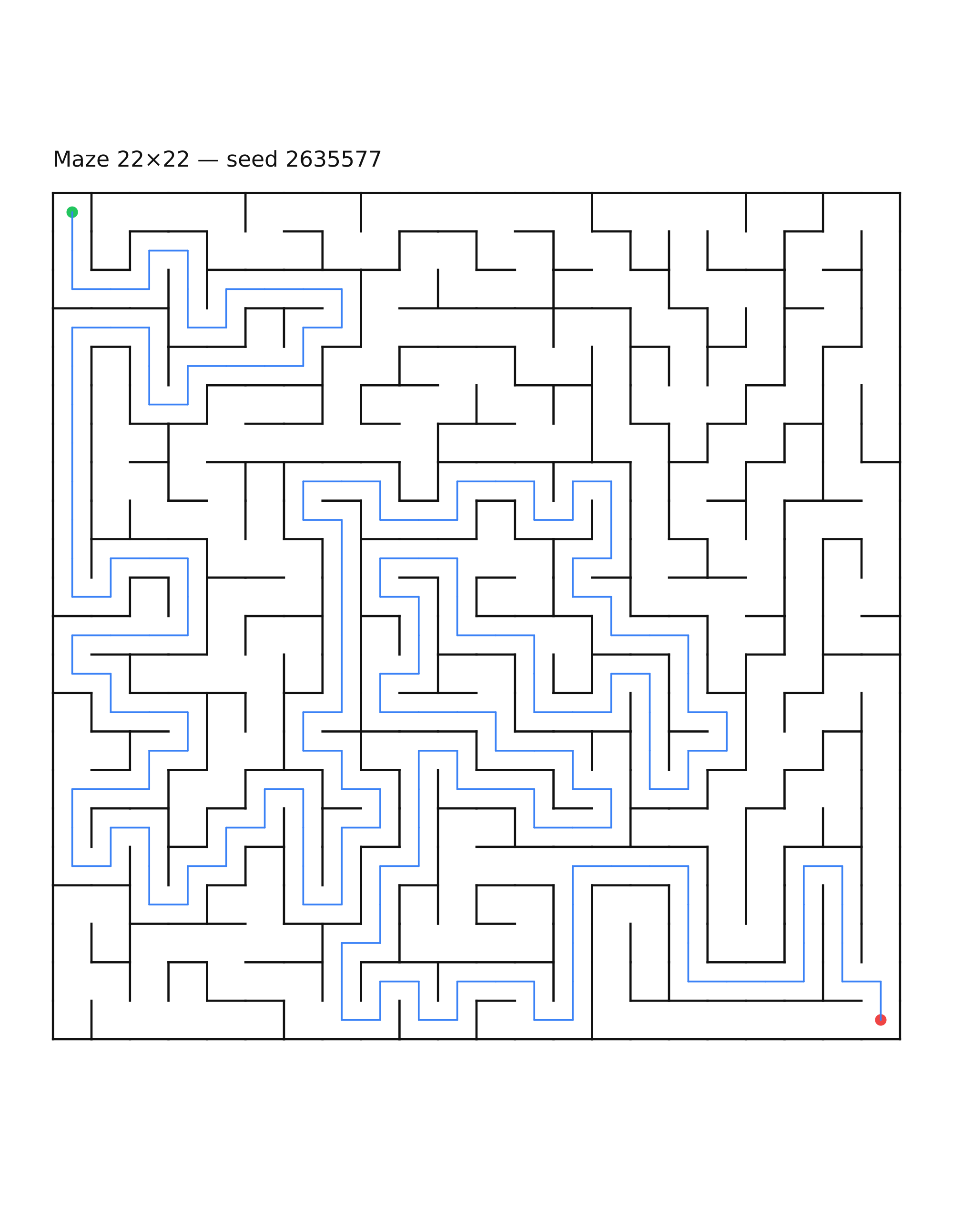 Maze 22×22 #9 — solution