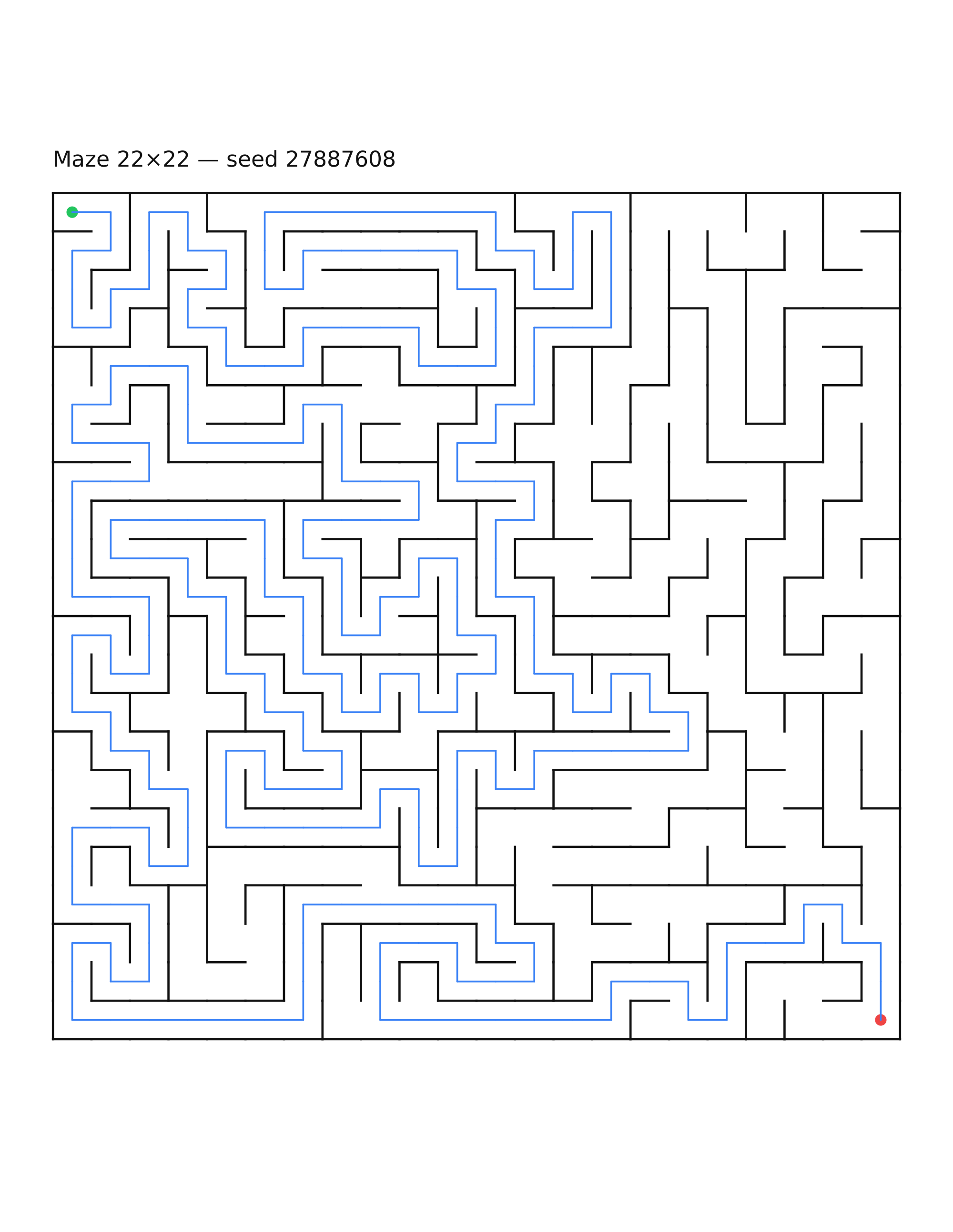 Maze 22×22 #22 — solution
