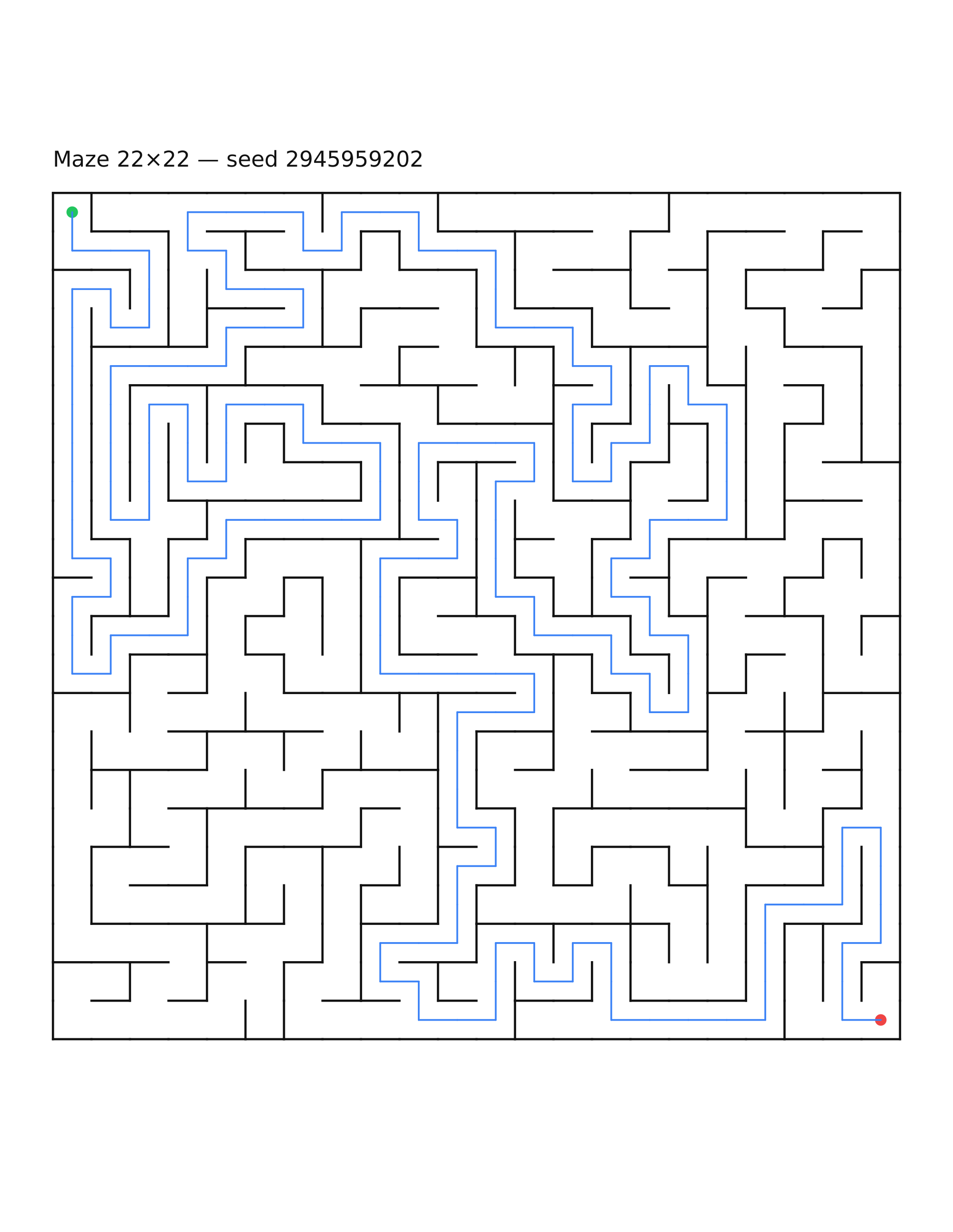 Maze 22×22 #32 — solution