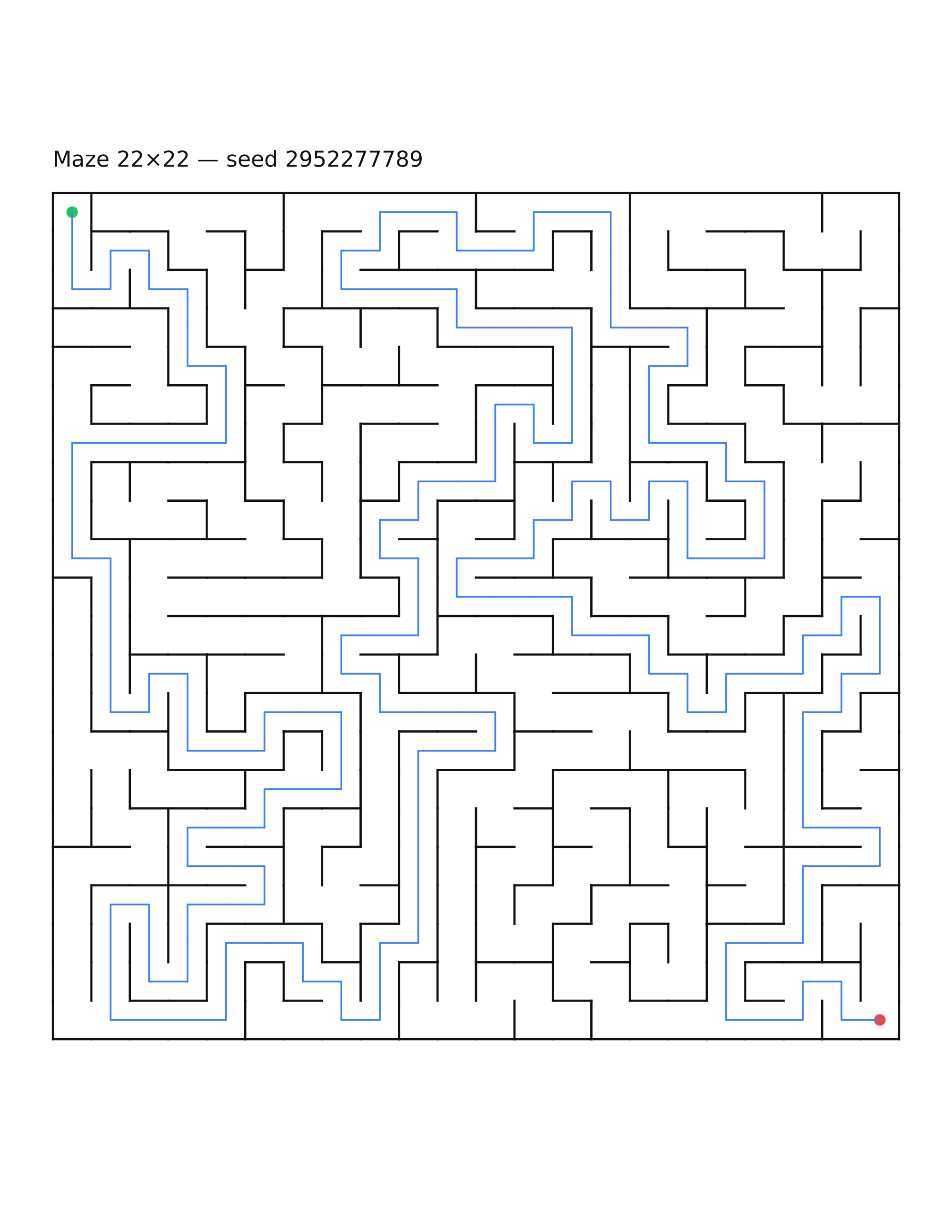 Maze 22×22 #11 — solution
