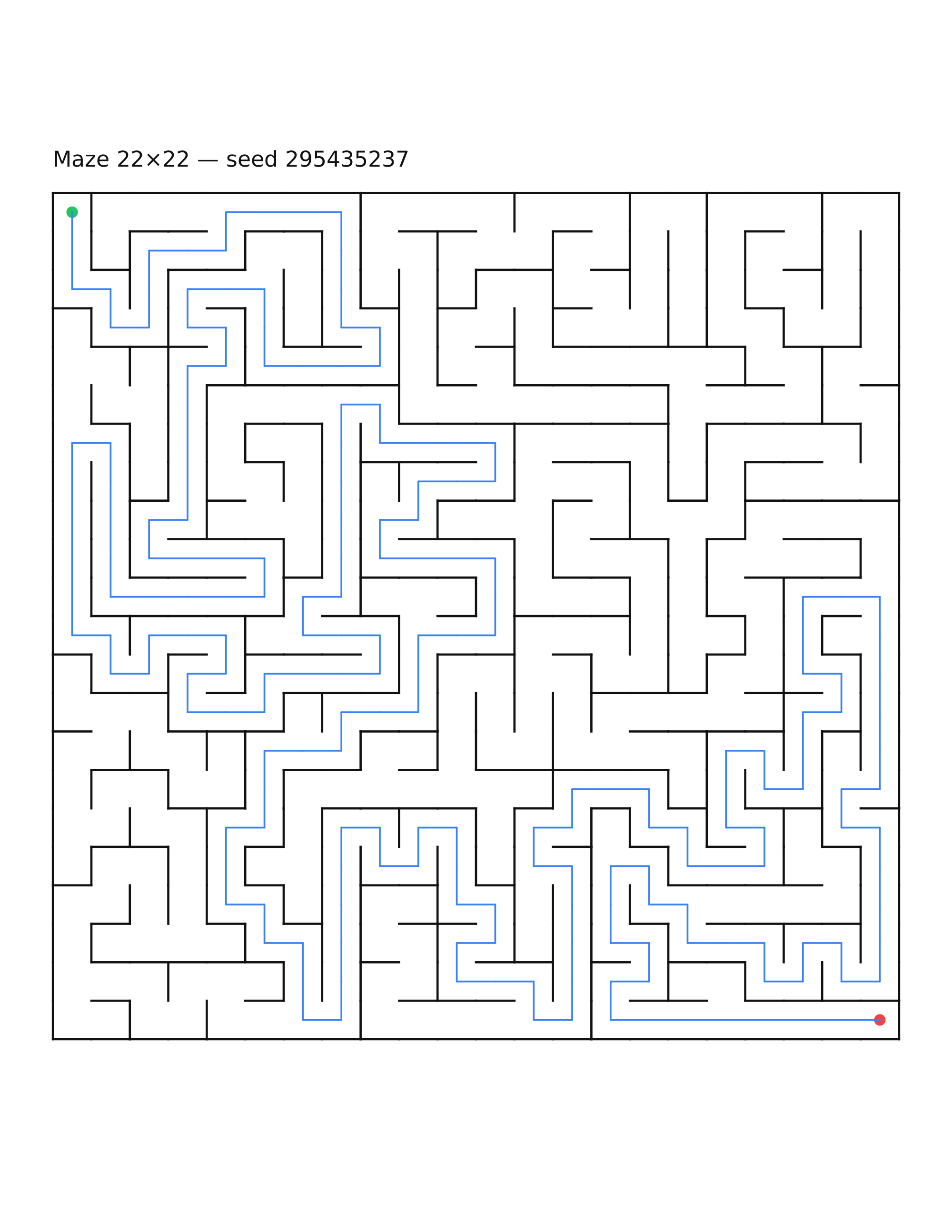 Maze 22×22 #23 — solution